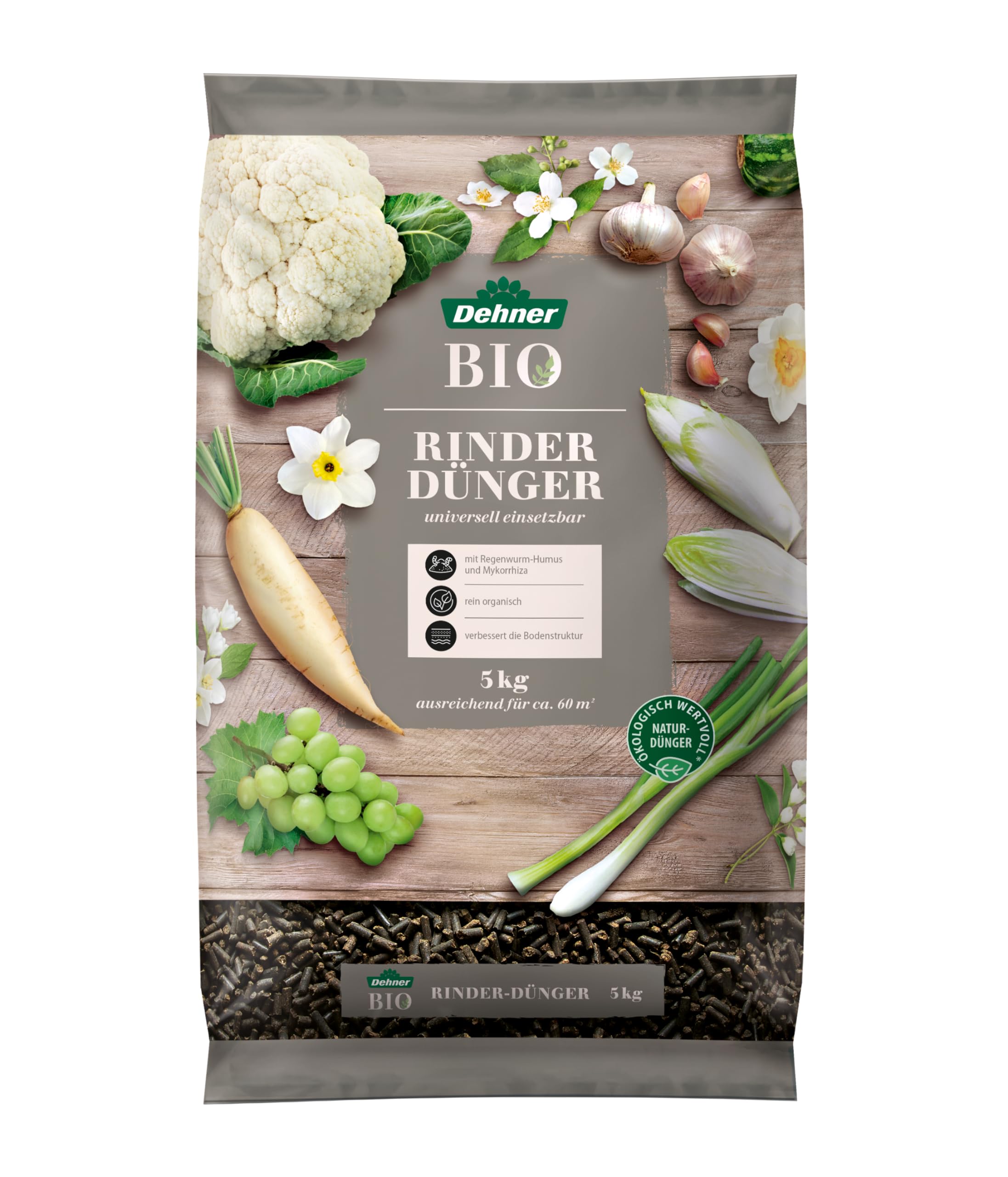 Dehner Bio Rindervolldnger, hochwertiger Naturdnger, Dnger fr den  Garten, rein organisch, mit Regenwurm-Humus / Mykorrhzia, 5 kg, fr ca. 30  qm, bunt : Amazon.de: Garten