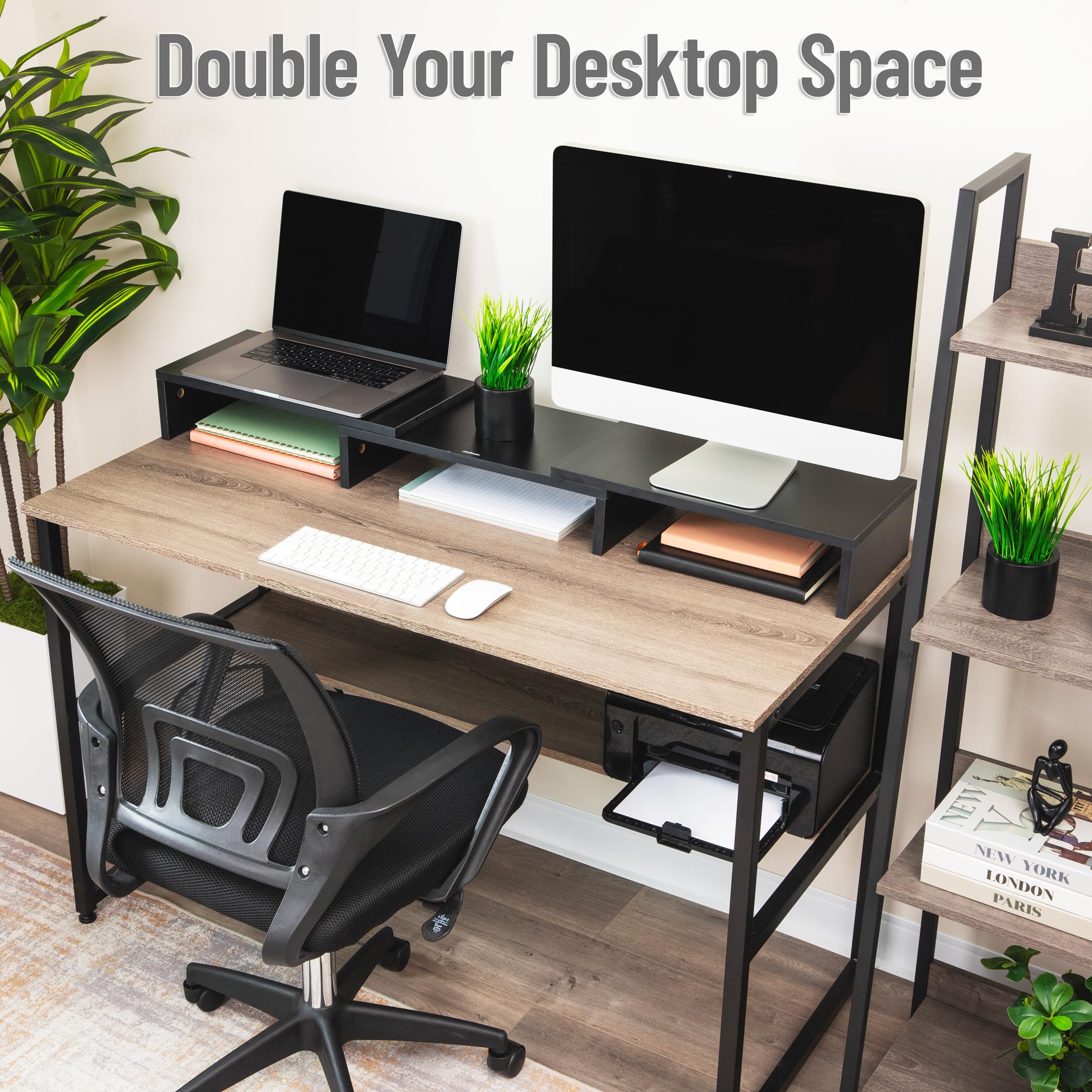 Mind Reader Supporto Doppio a 2 Livelli per Computer Portatile, TV, Monitor Multi-Livello, Supporto per casa o Ufficio, Nero