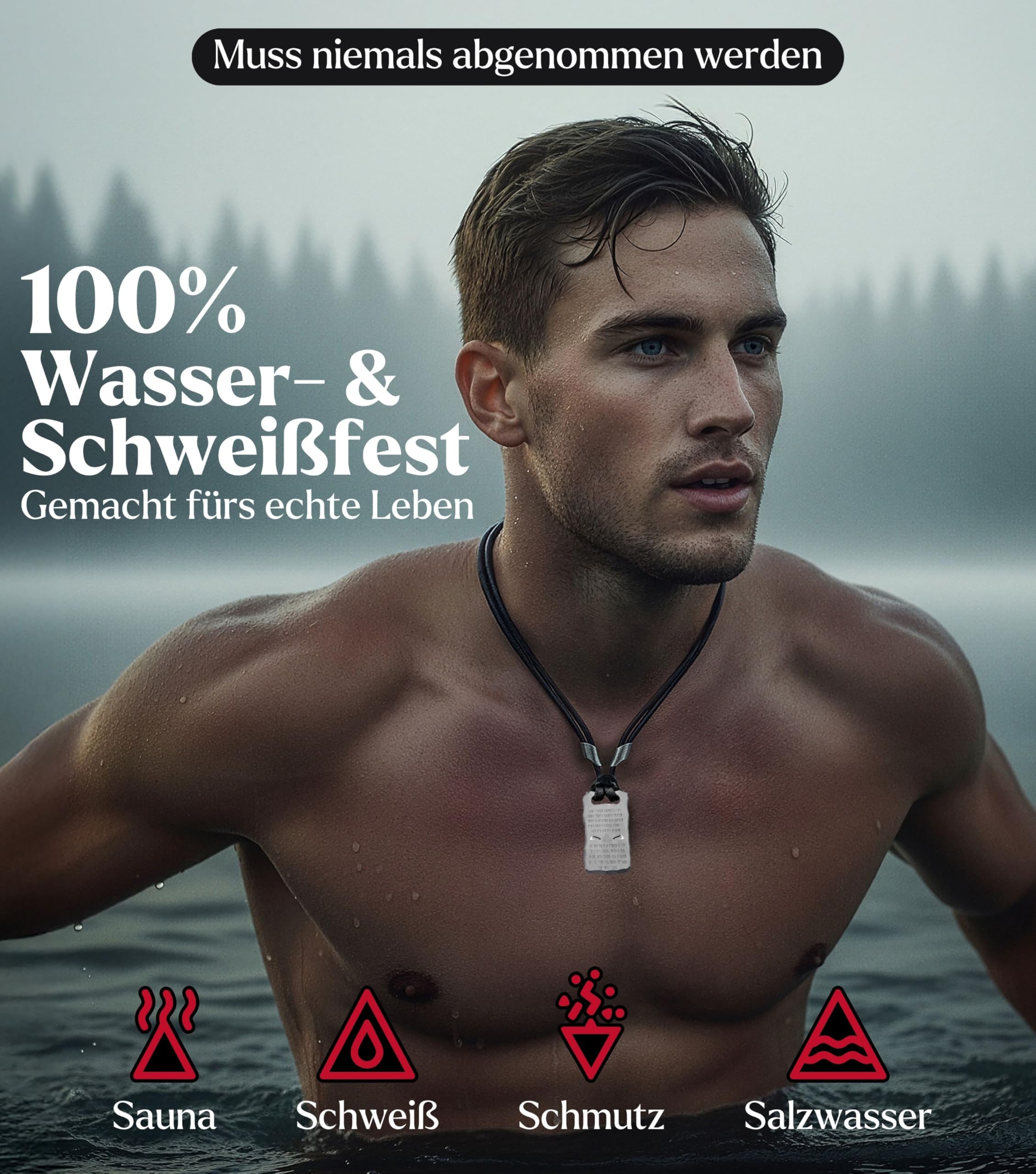 Titan-Anhänger mit Valknut Wotansknoten & Wikingergebet – Halskette aus schwarzem Lederband und robustem Titan – Nordischer Runen-Schmuck & Odin Talisman für Herren & Damen