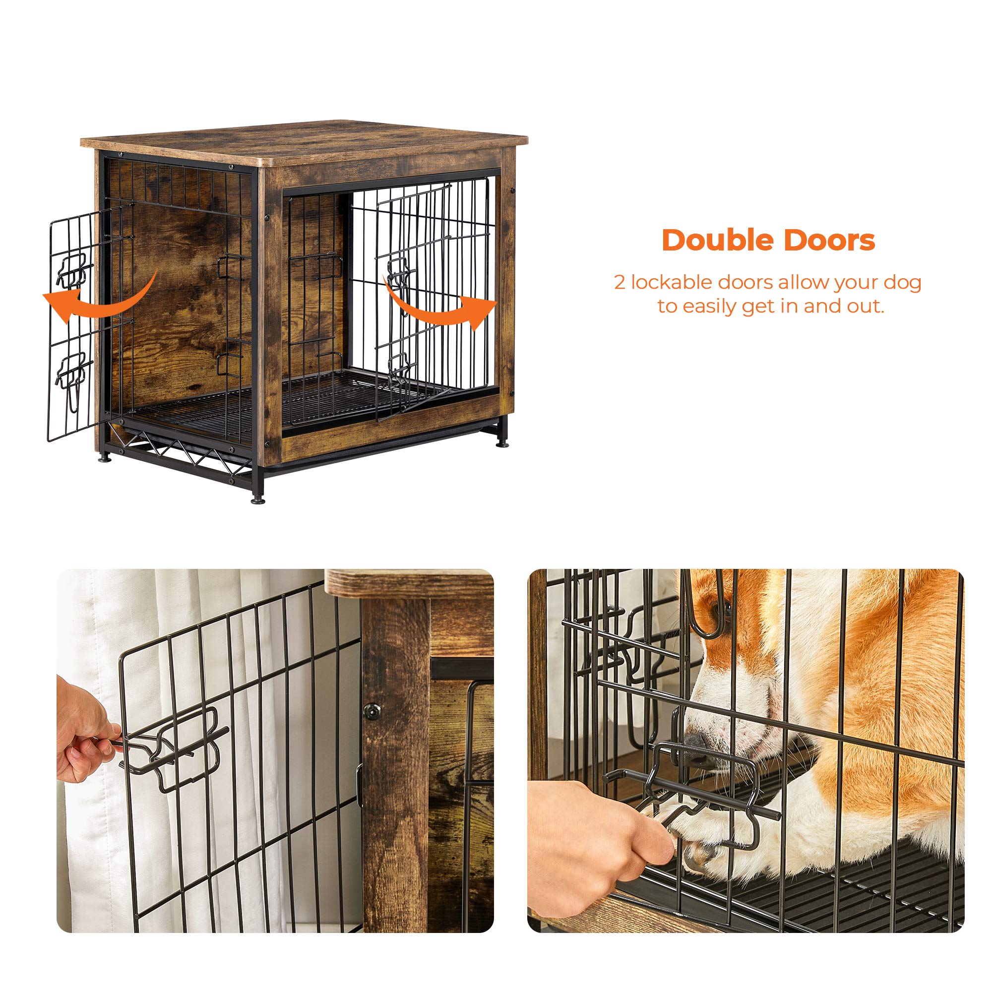 FEANDREA Wooden Dog Crate, Indoor Pet Crate End Table, Dog Furniture
