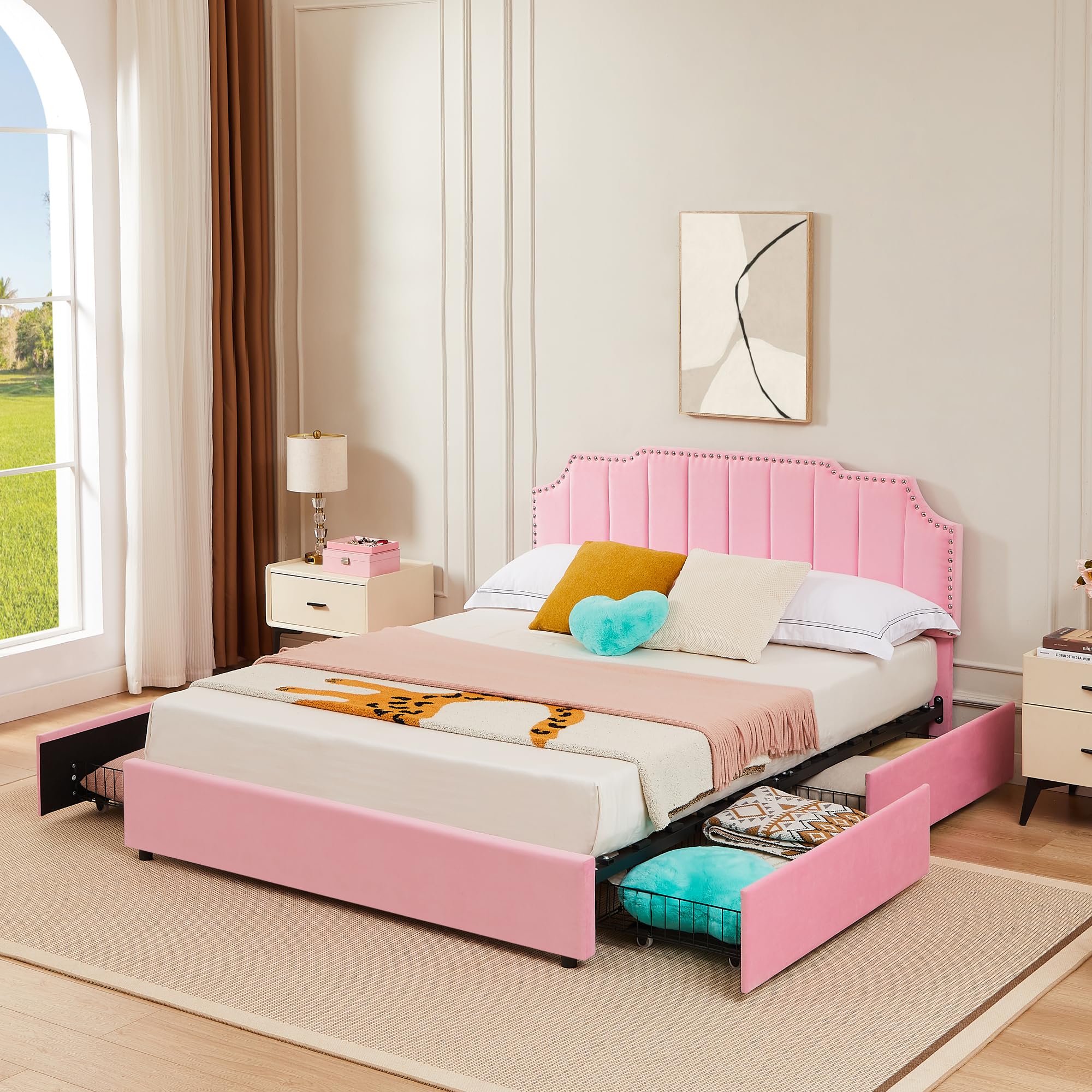 Snapklik.com : VECELO Full Size Upholstered Platform Bed Frame