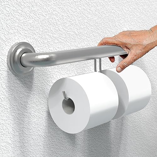 Miniatura 2 de Barra de agarre compatible con ADA con soporte para papel higiénico (2 megarrollos), soporte de peso de 500 libras, 1-14 x 16 pulgadas para montaje
