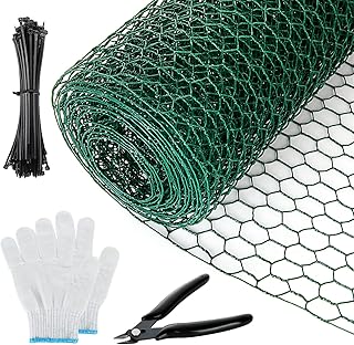 MIVIDE Chicken Wire Mesh Roll 0.4m x 5m, Wire Mesh with Scissors, Green PVC Coating Waterproof Chicken Wire, Galvanised Mesh Garden for DIY Craft Poultry Pet Rabbit Chicken