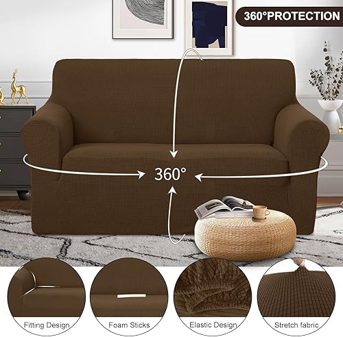 Miniatura 3 de U-NICE HOME Funda elástica para sofá biplaza, funda de sofá, protector de muebles para sofá de 2 plazas, apta para mascotas (sofá biplaza, marrón)