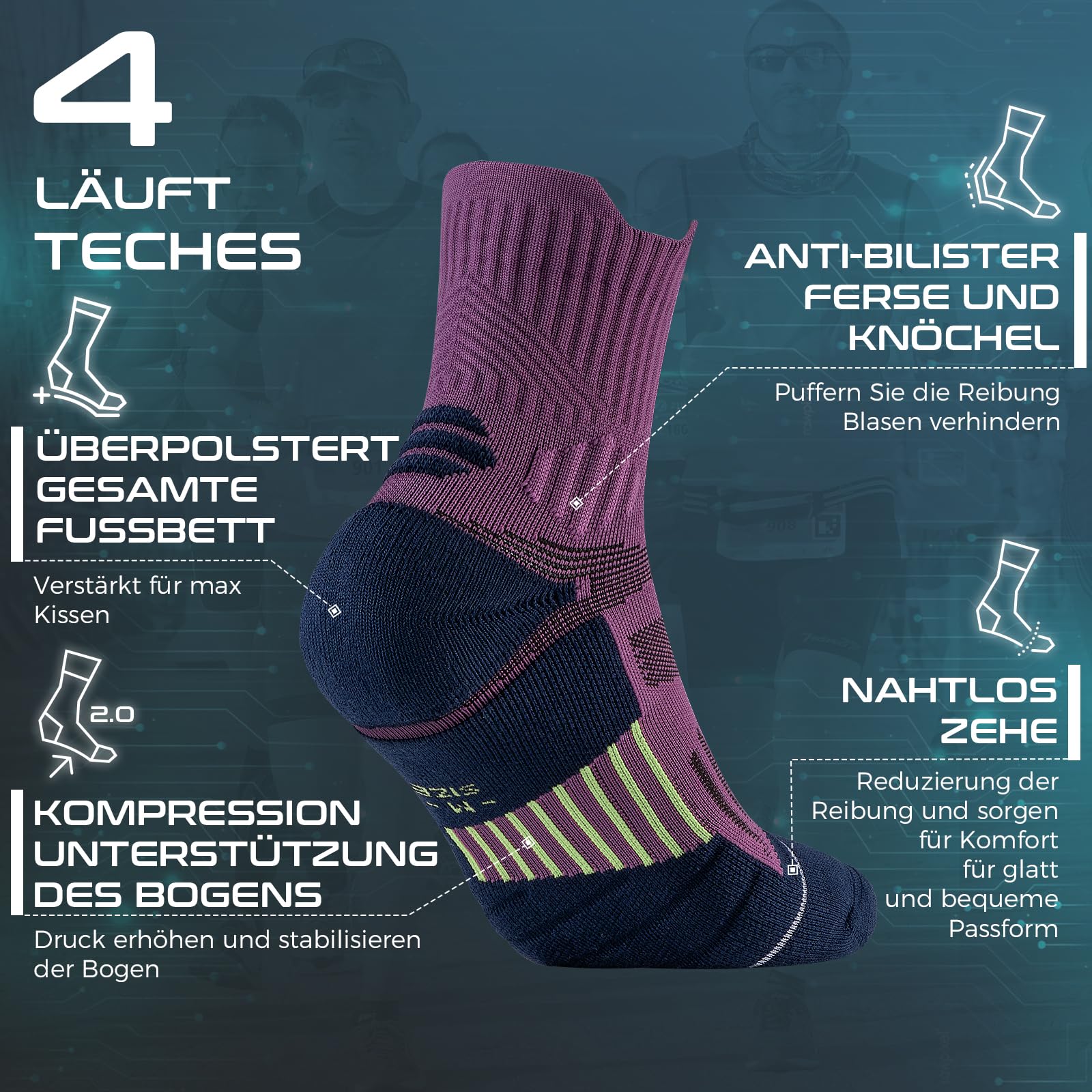 Rahhint Coolmax - Calzini estivi da trekking, 5 paia, anti-bolle, traspiranti, da trekking, per uomo e donna