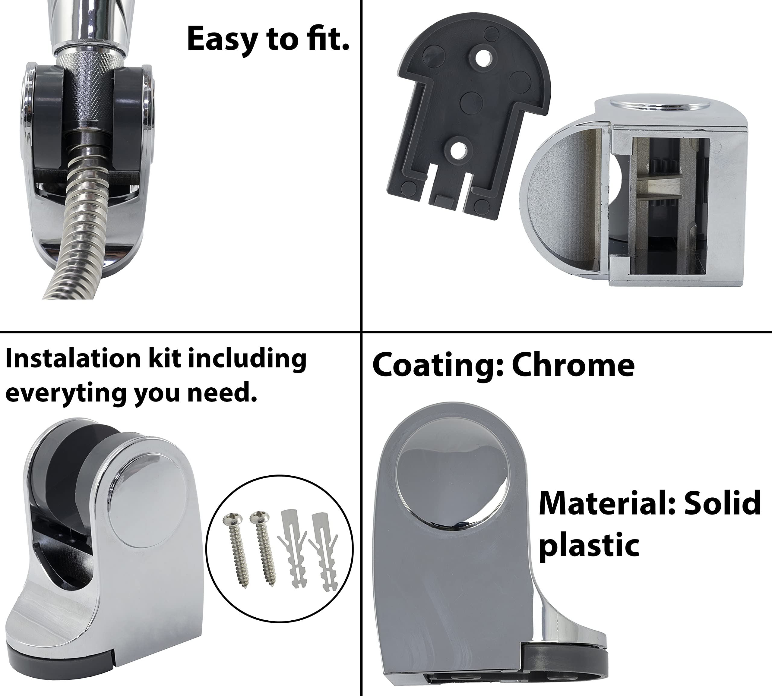 AERZETIX - C62394 - Supporto doccia girevole a parete 70mm - per miscelatore acqua soffione doccia vasca tubo flessibile sanitario bagno - in plastica - finitura cromo