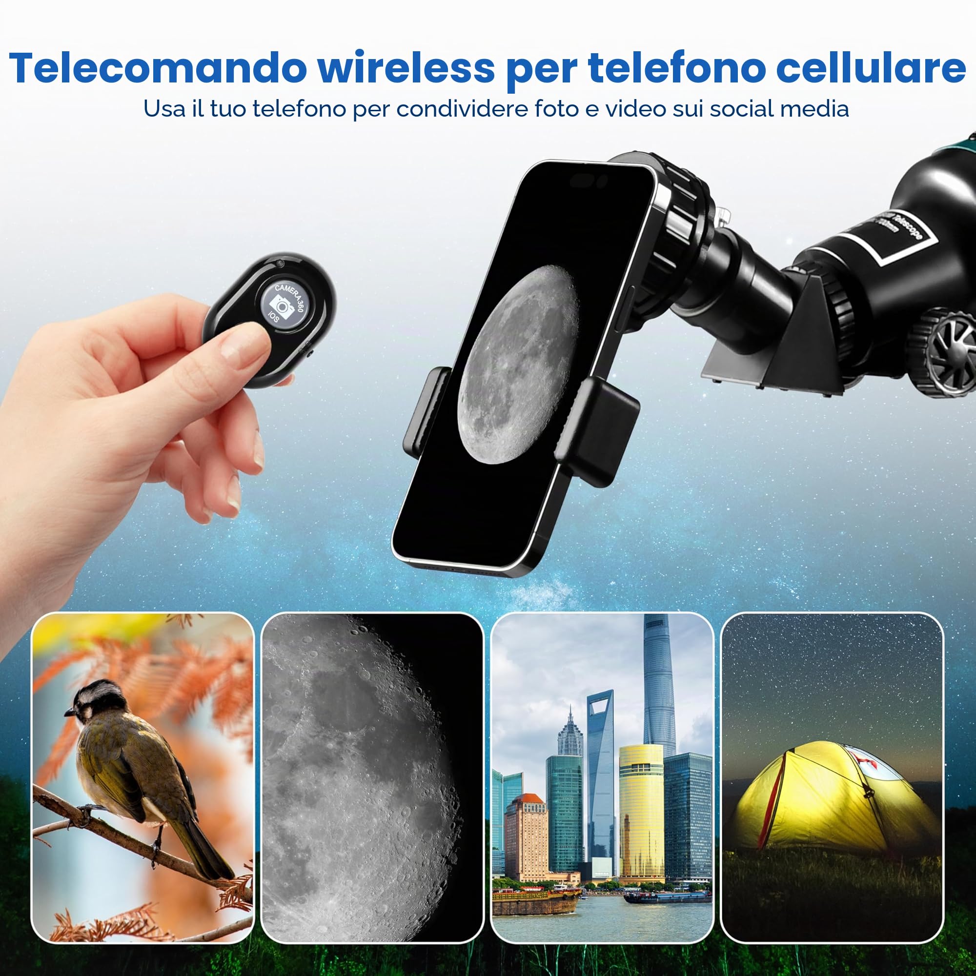 ESSLNB Telescopio 70080 Telescopio per Astronomia per Adulti con APP Stargazing Adattatore per Smartphone, Treppiede Regolabile, Mirino elettronico e Telecomando Wireless (Verde)