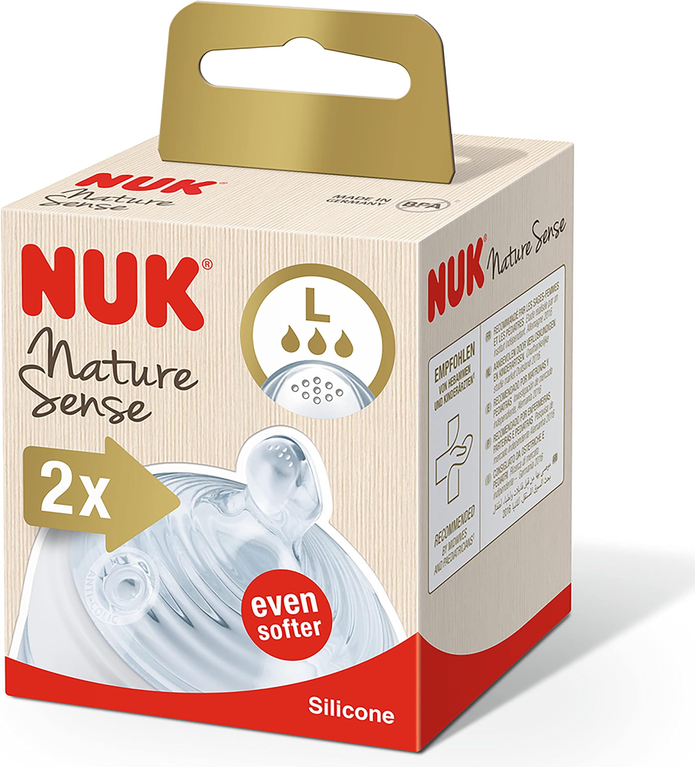 NUK Nature Sense Silicone Teat, BPA Transparent, Large, Pack of 2, Clear