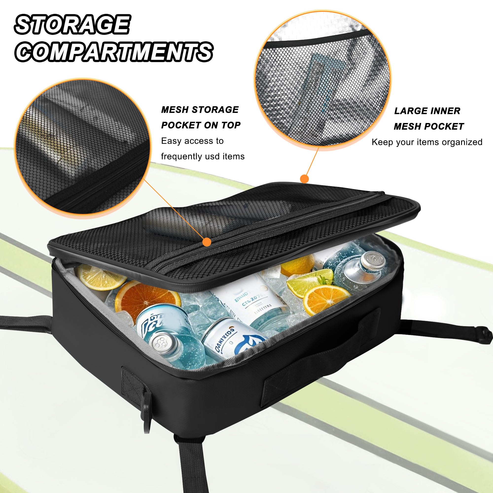 Bolsa térmica Sup Deck - Bolsa de cubierta impermeable, asa lateral, correa para el hombro, bolsillo superior de malla, accesorios de cubierta
