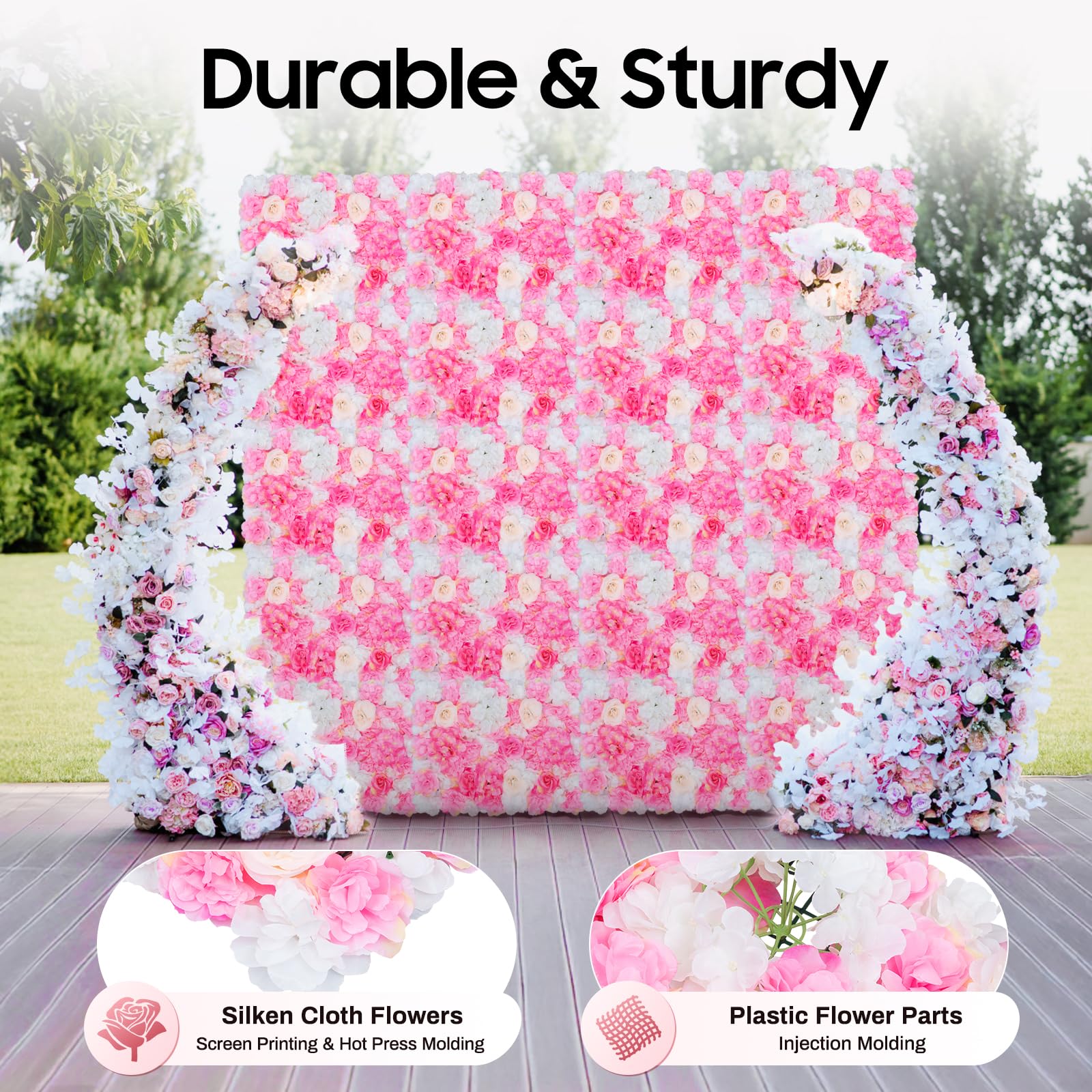 Künstliche Blumenwand Rosenwand, DIY Hochzeit Hintergrund Wandplatten für Gartenparty Hochzeit Dekor 60x40cm Dunkelrosa (20)