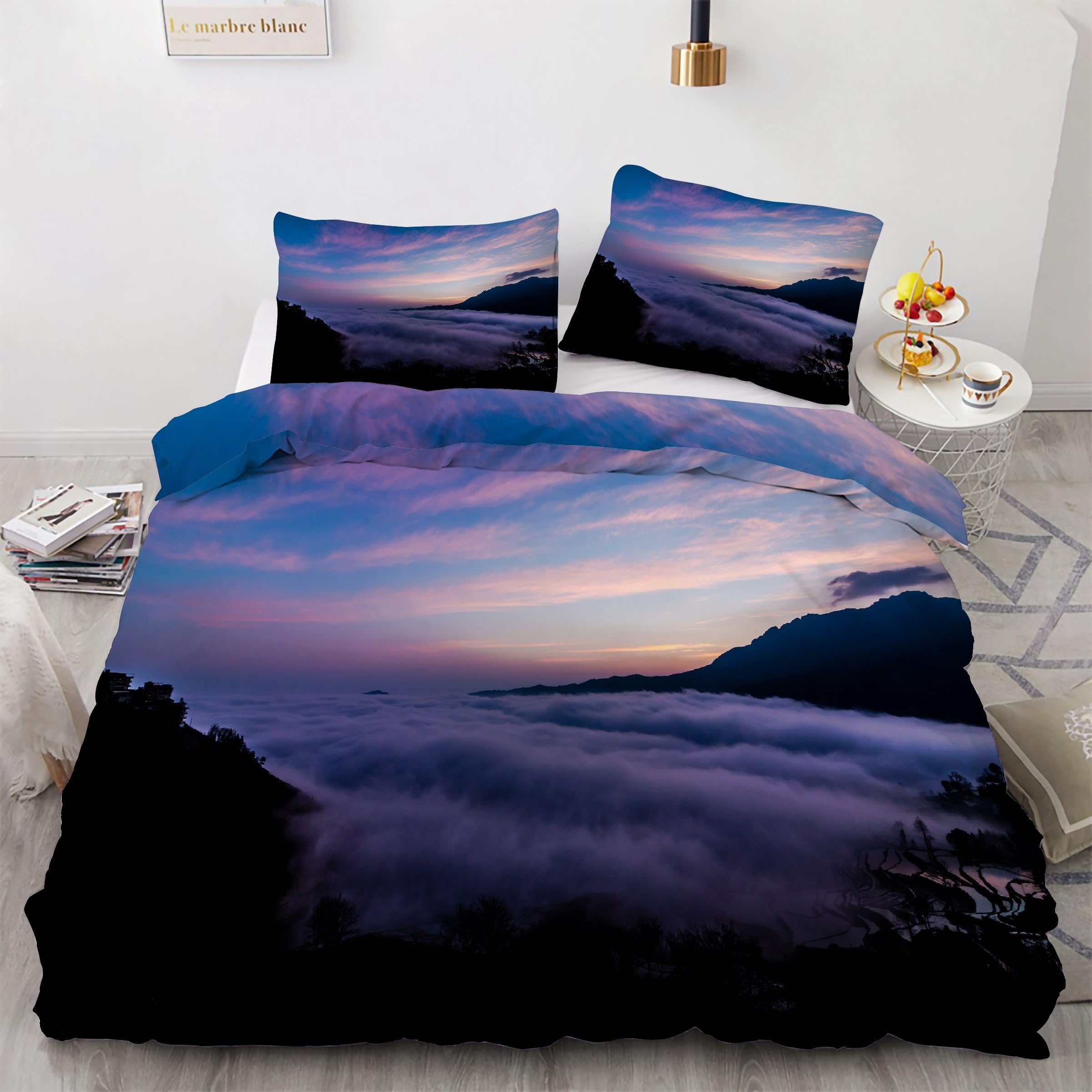 Parure de lit nuages et housse de couette 220x240 en microfibre douce