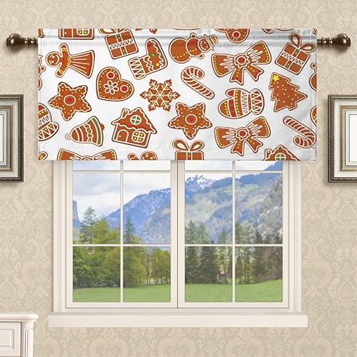 Cortinas temáticas de Navidad, diseño de pan de jengibre, cortinas de cocina con bolsillo para barra, cenefa de tratamiento de ventana para baño,