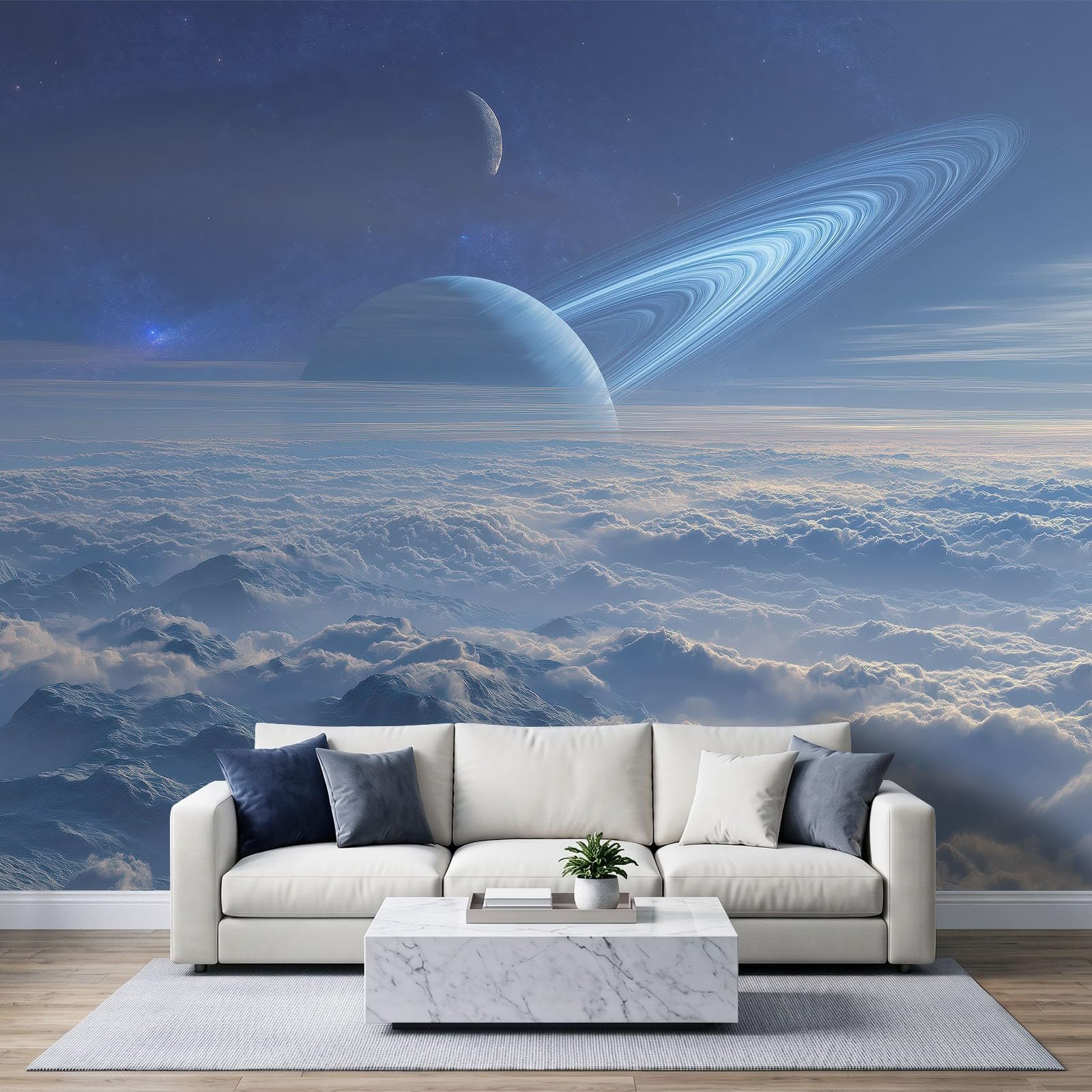 Universum Clokenmeer Interstellar Planet Fototapeta XXL, szer. 350 x wys. 256 cm – kosmos Sci-Fi, tapeta ścienna, tapeta na flizelinie, ciemnoniebieska, tapeta ścienna, dekoracja ścienna do gabinetu