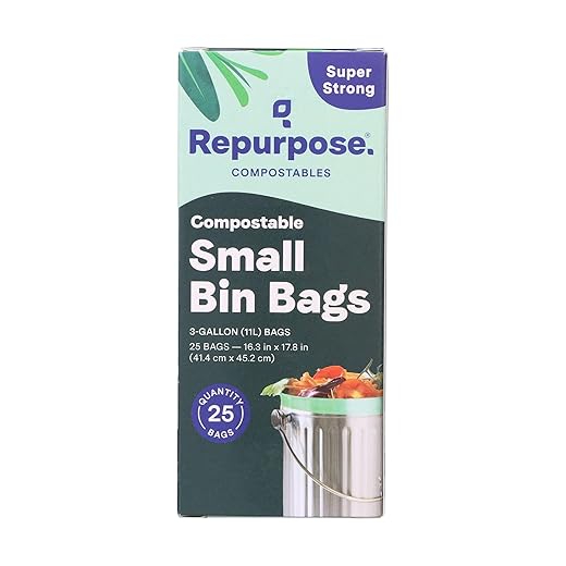 Repurpose Compostables Repurpose 3 Gallon, 11 Liter Super Strong, Small Compostable Trash Bags, Biodegradable Products Institute (BPI) Certified, 25 Count