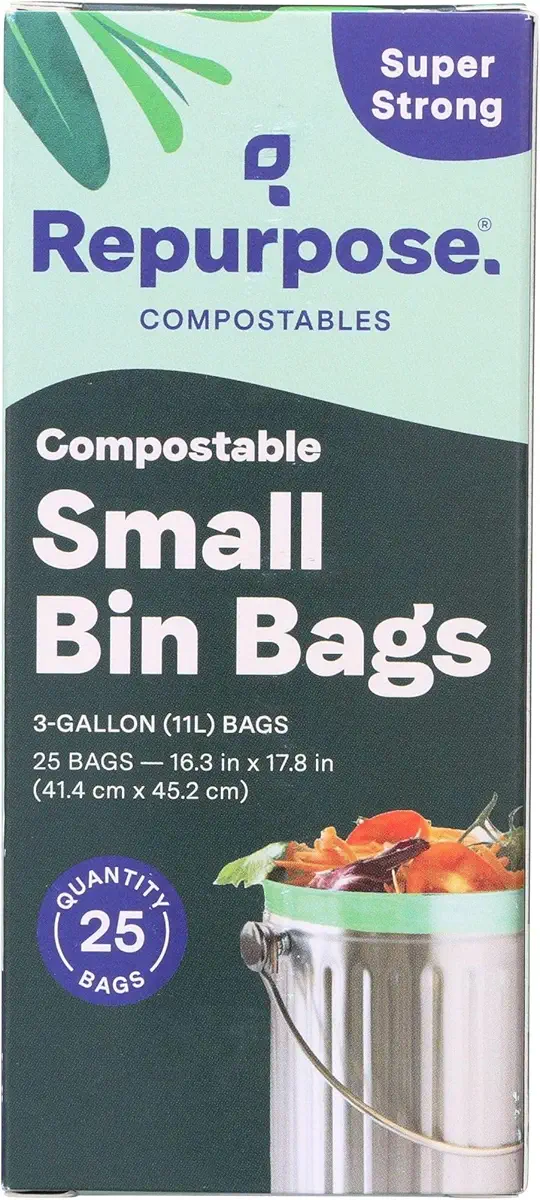 Repurpose 3 Gallon, 11 Liter Super Strong, Small Compostable Trash Bags, Biodegradable Products Institute (BPI) Certified, 25 Count