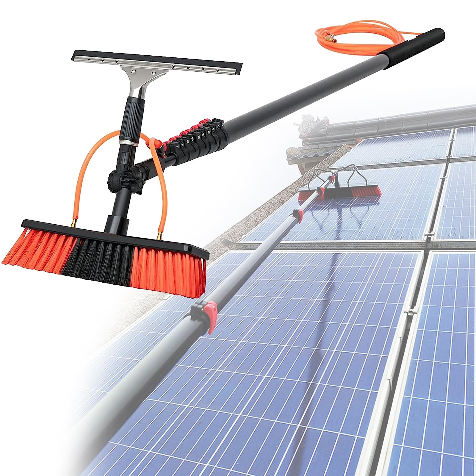 GYEQXKT Telescopic Window Cleaning Kit 3.6-10.8m with Flexible Head & Squeegee, Ideal for Home, Car, Solar Panel Cleaning - 50cm Brush Included