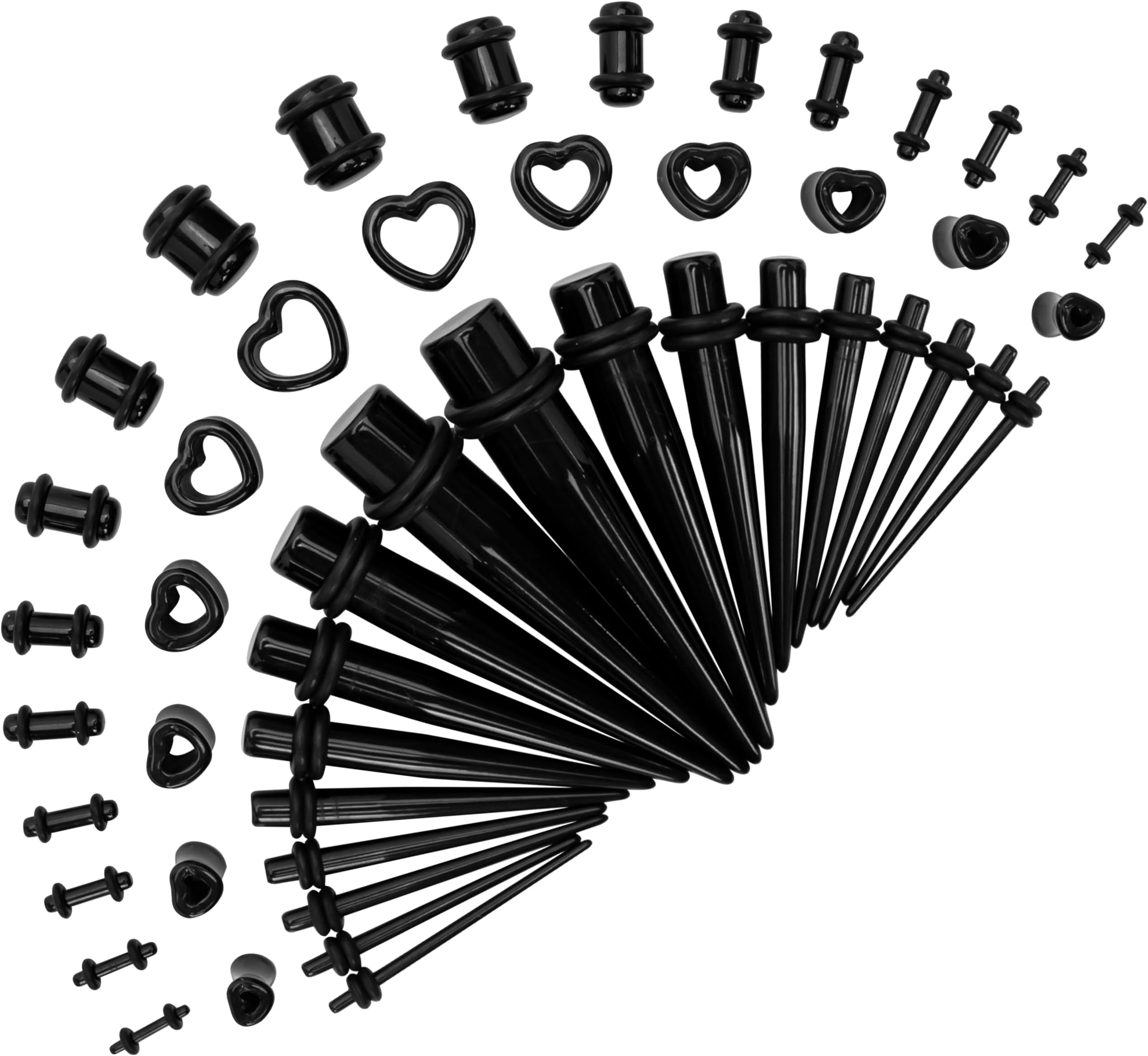Acrylic, Silicone Ear Stretching Kit: Lightweight Tapers, Heart Tunnels & Plugs for Starter Expanders | Body Piercing Jewelry Earring Gauges Gauging Set for Men, Women (Size: 14G-0000G)