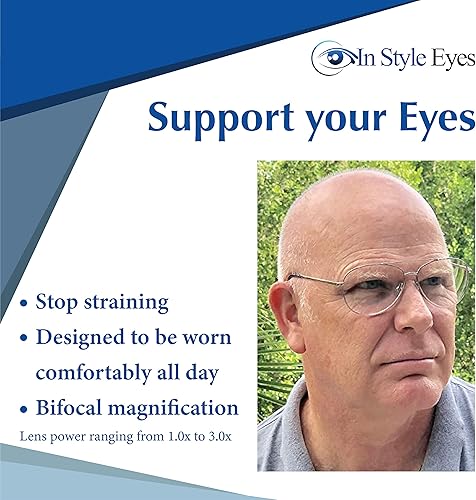 Miniatura 2 de C Moore - Gafas de lectura bifocales progresivas, marco de metal estilo aviador con cable, lente no polarizada