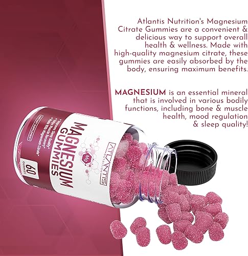 Vista 6 de Atlantis Nutrition Magnesium Citrate Gummies – 770mg Magnesium Citrate for Kids & Adults Supports Muscle Recovery, Eases Cramps, Promotes Calmness