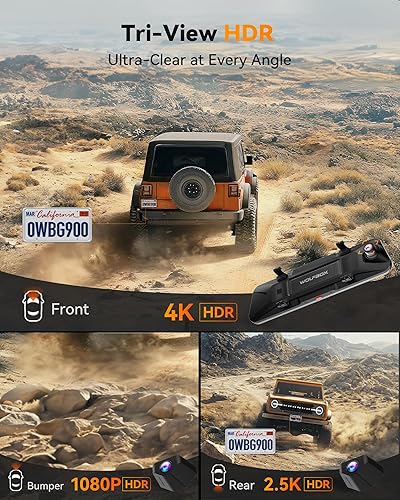 Miniatura 2 de WOLFBOX G900 Tripro Bumper Versión 3 Canal 4K Espejo Dash Cam, 8MP STARVIS 2 IMX678 Visión Nocturna, 4K+2.5K+1080P Dash Cam de Parachoques Delantero