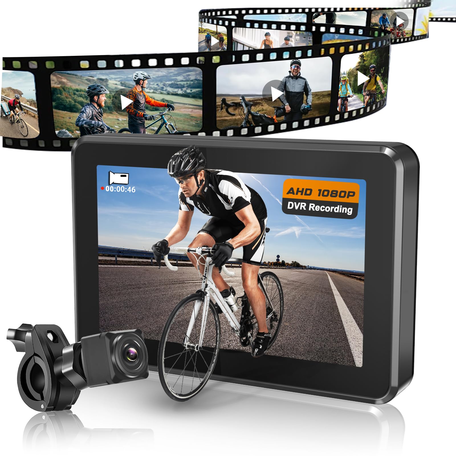 Bike Rear View Camera Recorder,4.3'' HD 1080P Monitor Bicycle Rear View Camera,5000Mah,64G TF Card, Mirror Switching,Color Night Vision,Cycling Backup Camera for E-Bike,Mountain, Road Bike