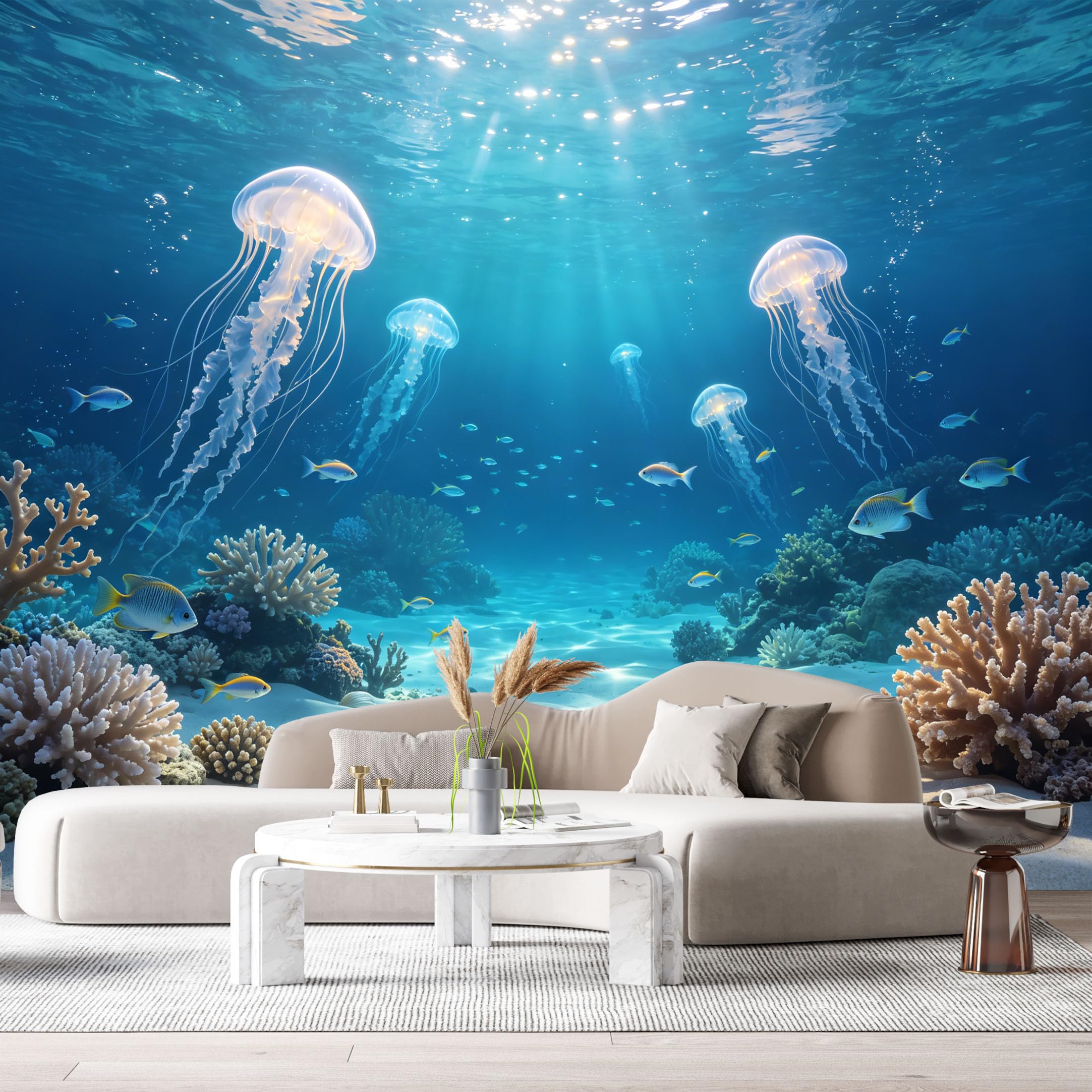 Custom Size Wall Murals Ocean Marine Jellyfish Underwater Coral Reef 3D SelfAdhesive Wall Fabric Removable Large Wallpaper for Photo Living Room