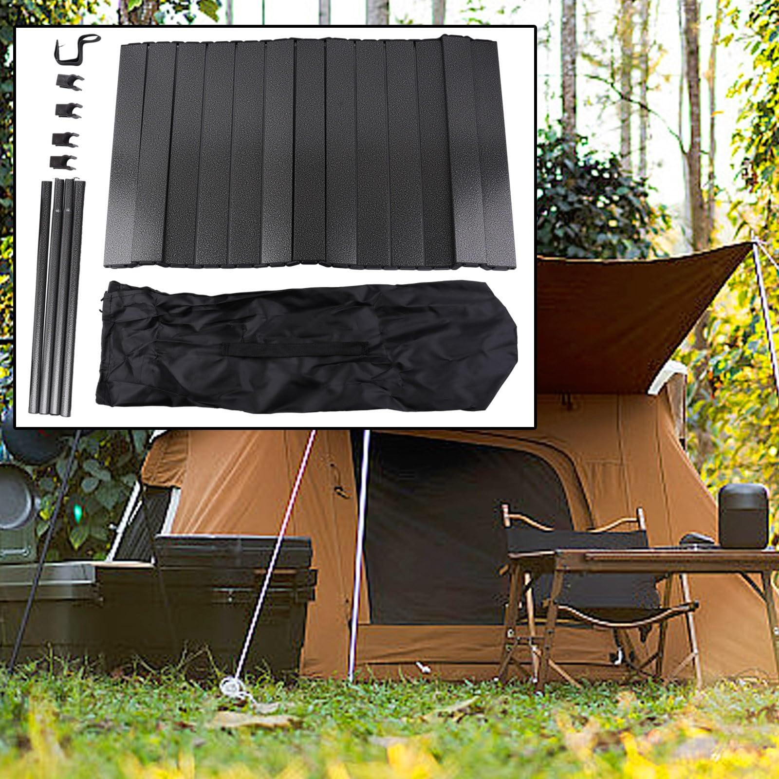 EasyByMall Klappbarer tragbarer Camping-Picknicktisch, Gartentisch, Outdoor-Wagen, Anhängerabdeckung für Campingwagen, Wagen, Kinderwagen, Gartenwagen (S, Schwarz)