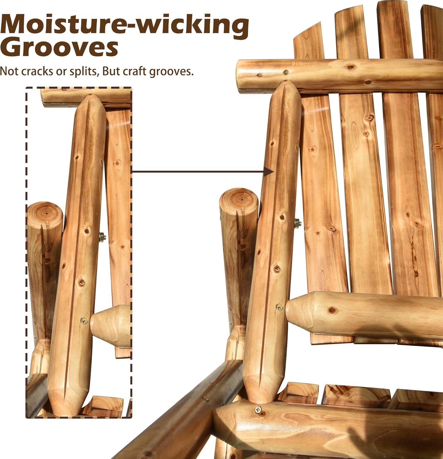 Anraja Wooden Adirondack Chair Outdoor Wood Log Furniture Porch Patio Outside Rustic Seating Indoor Lawn Lounge Country Deck Farmhouse Fire Pit, 42.12in Tall, Lightly Toasted