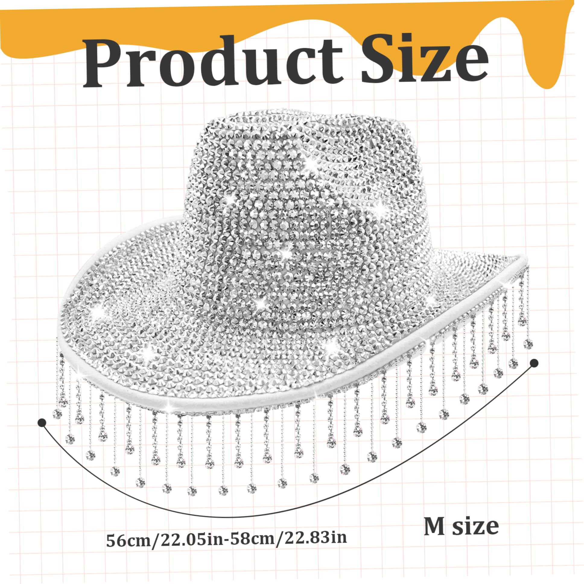 Licsaliwe Rhinestone Cowgirl Hat, Sun Protection Silver Rhinestone Cowboy Hat with Tassel, Bride Western with Adjustable Strap for Women, Wedding Party, Bachelorette