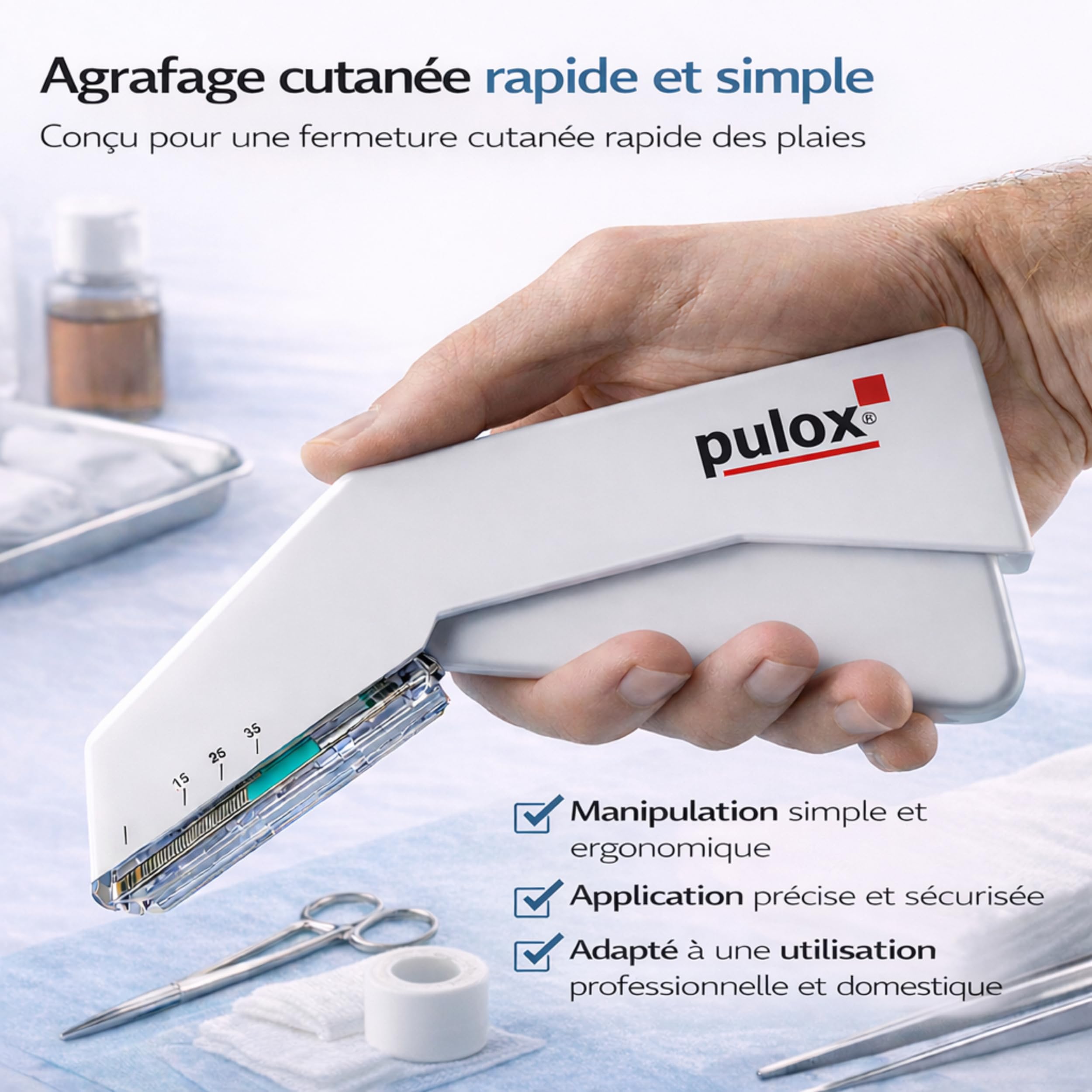 10x Pulox Agrafeuse cutanée jetable - Sutures chirurgicales stériles pour la peau avec 35 agrafes