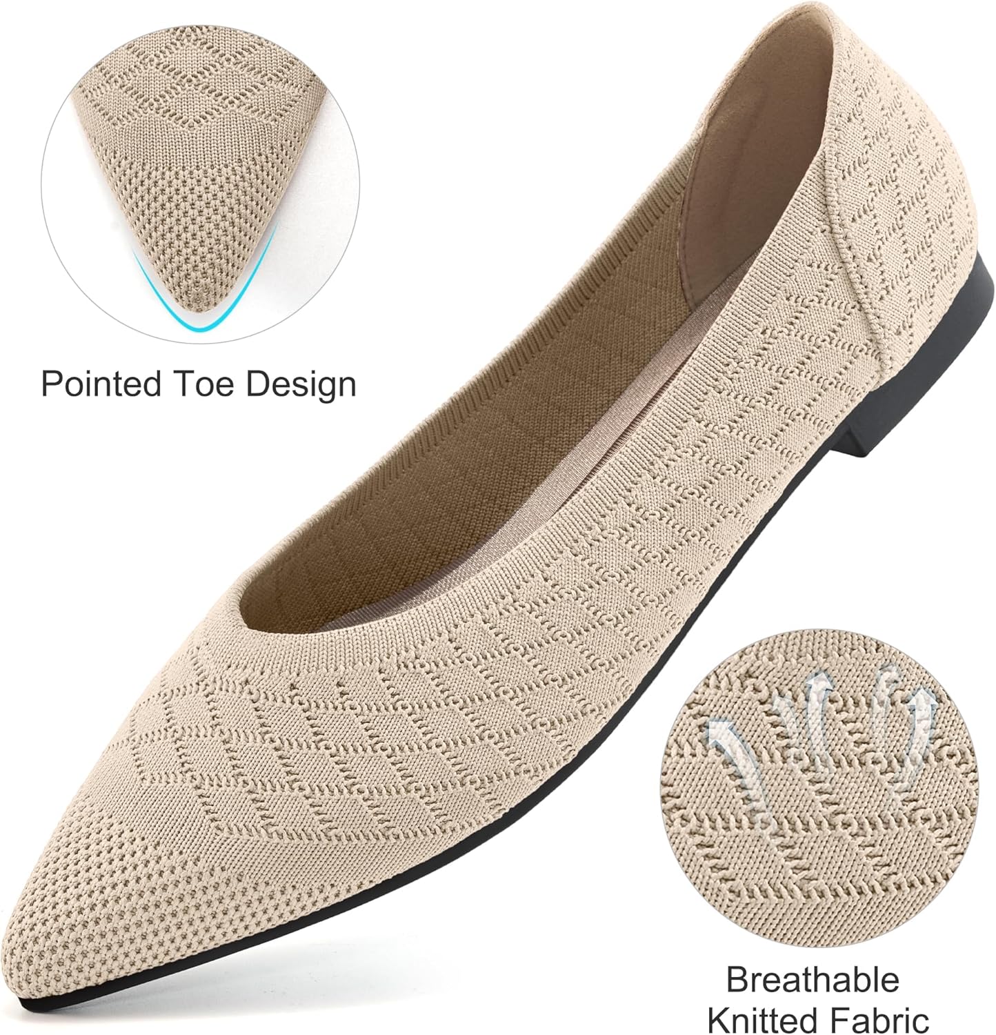 Aomigoct Dressy Comfortable Womens Flats: Point Toe & Breathable Knit for Office All-Day Wear - Flexible Cushioned Sole for Effortless in Work - Professional Women - Image 4