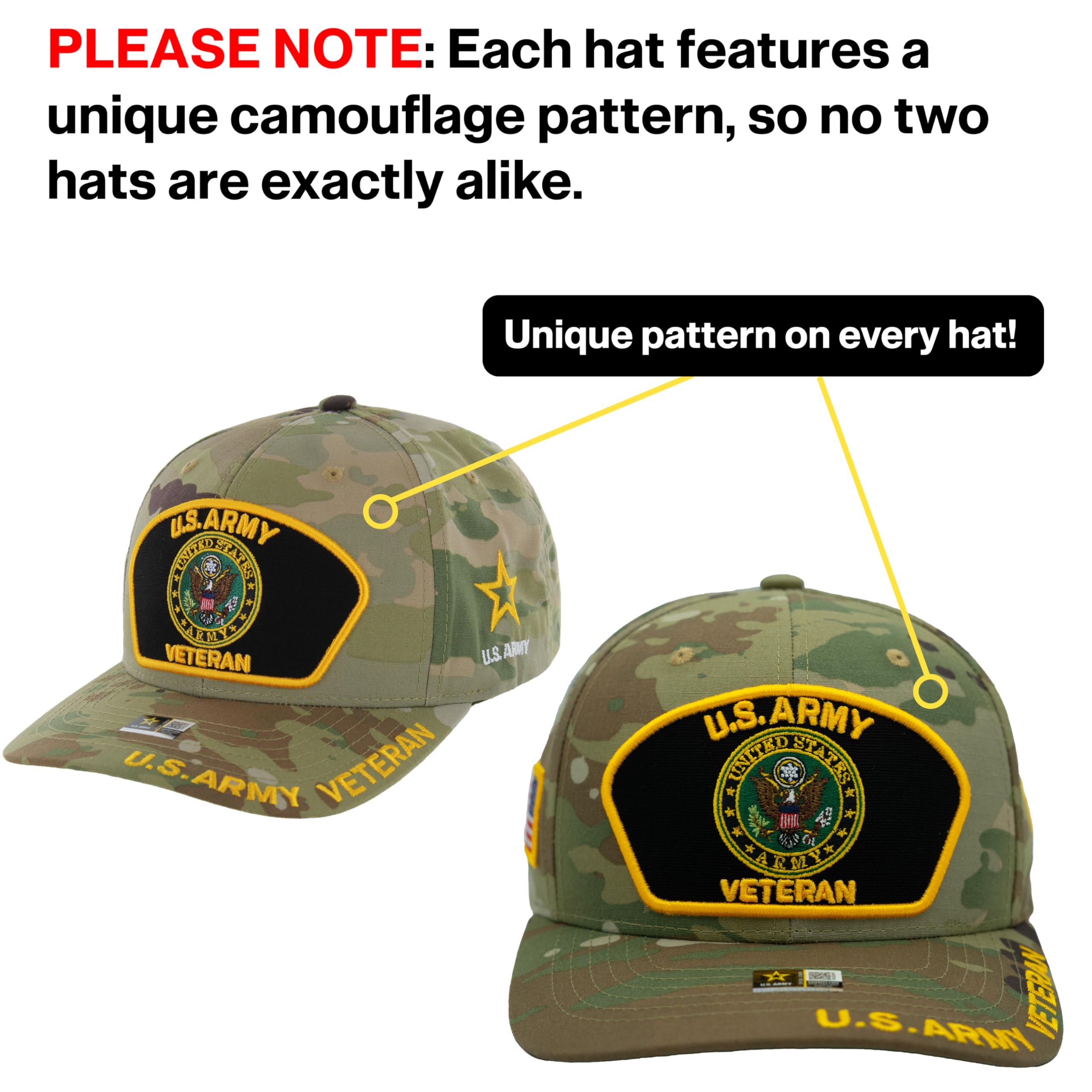 Gorra de béisbol ajustable para veteranos del ejército de EE. UU. para hombre, con licencia oficial de veteranos militares, diseño de parche bordado, sello del ejército