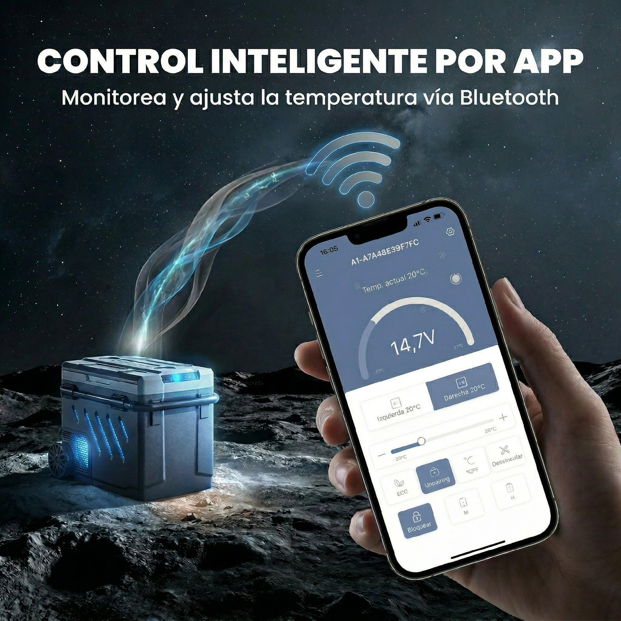 Outsunny Nevera Portátil Eléctrica 49L 12/24/240V Refrigerador de Coche con Compresor Doble Zona Control por App Luz LED Pantalla Modos ECO y MAX de -20℃ a +20 ℃ Asa Telescópica Ruedas y Puerto USB