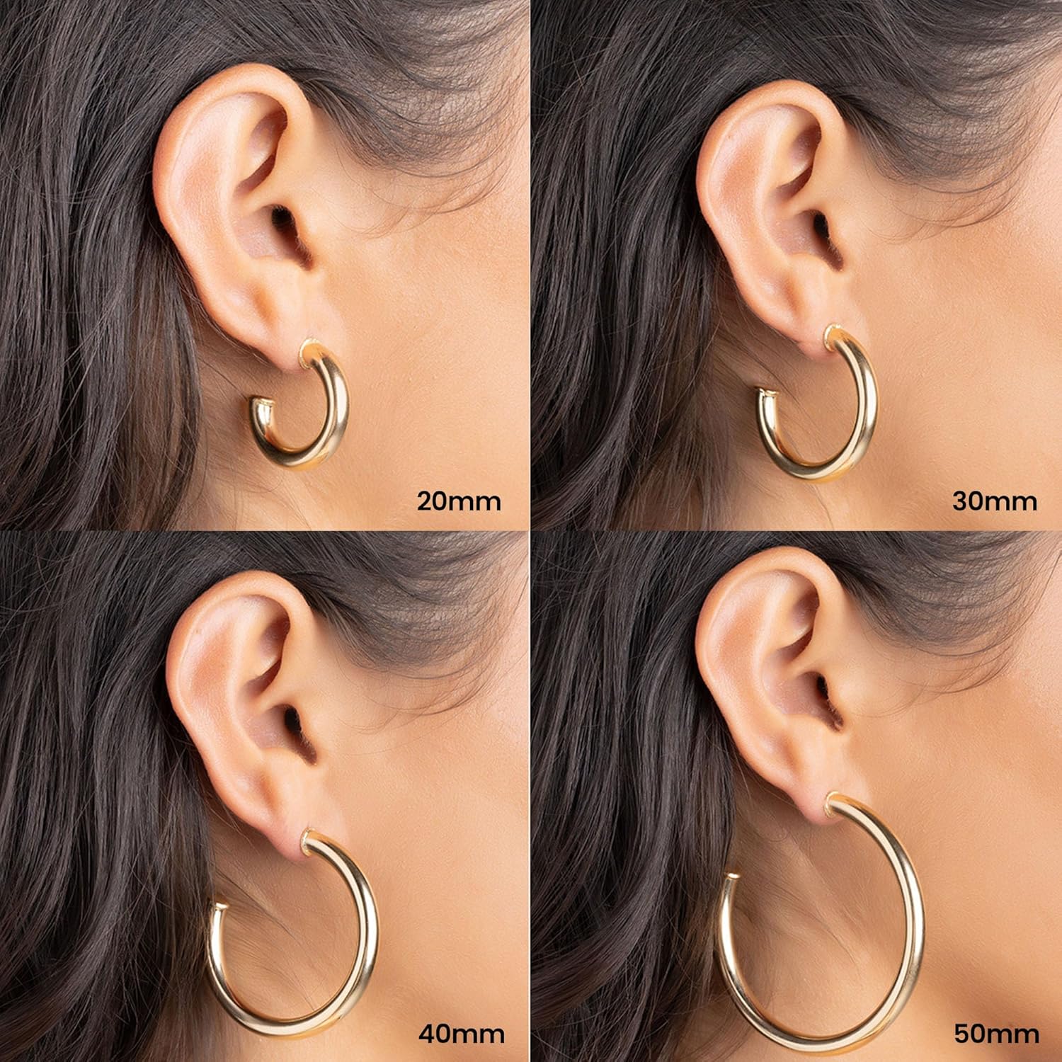 Barzel 18K Gold Plated Chunky Open Hoop Earrings for Women, Trendy Gold Hoop Earrings, 20mm-50mm, 5mm Thick, 4 Sizes, Made in Brazil, High Polish Finish - Image 5