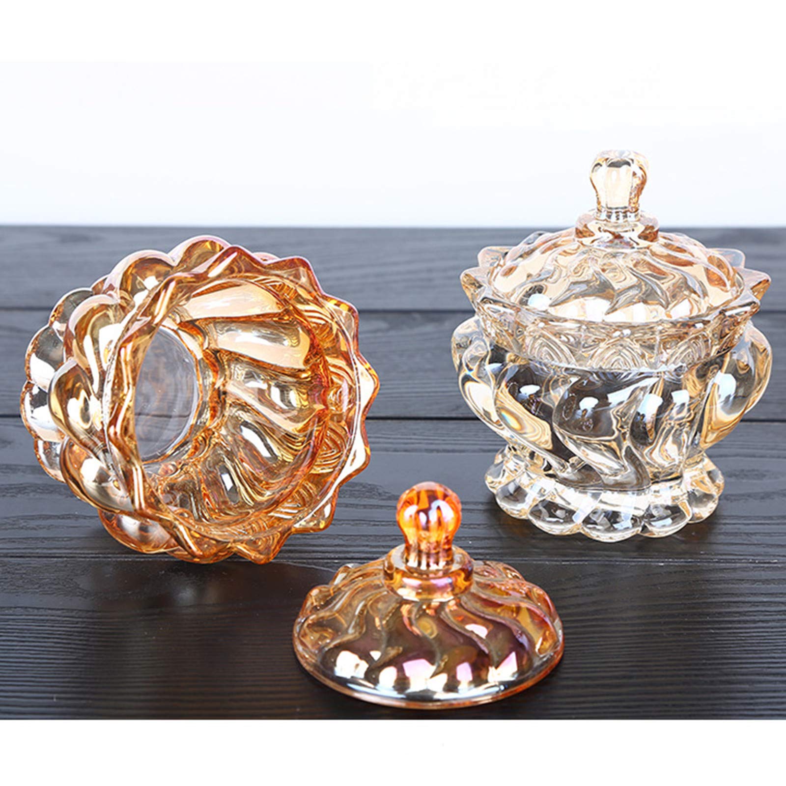 LeYin Embossed Clear Glass Apothecary Jar with Lids, Crystal Jewelry Box Candy Jar Food Jar Wedding Candy Containers Buffet Jars