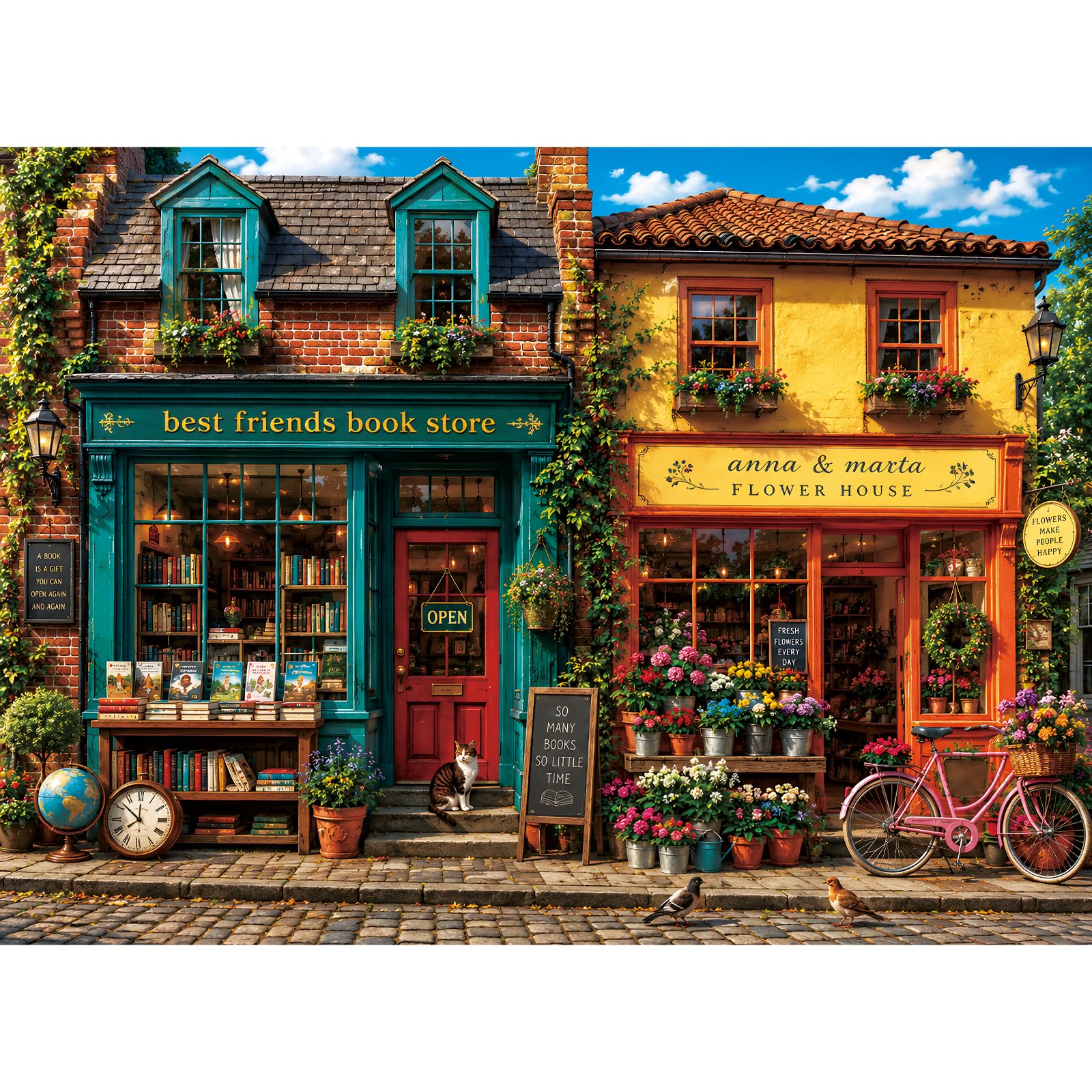 500 Piece Puzzle for Adults, Old Town Bookstore Flower Shop Jigsaw Puzzle