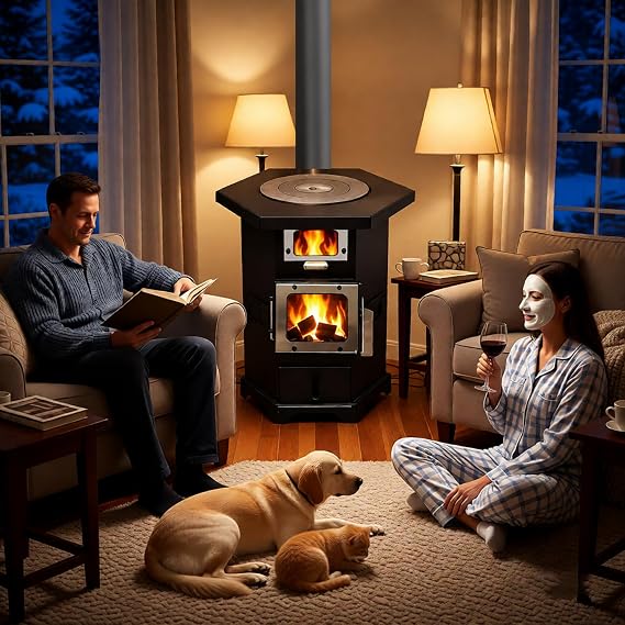 Wood Burning Stove, Multi-Functional Fireplace for Home Heating