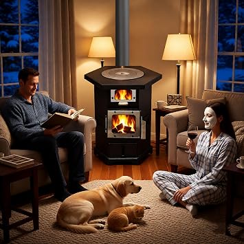 Wood Burning Stove, Multi-Functional Fireplace for Home Heating