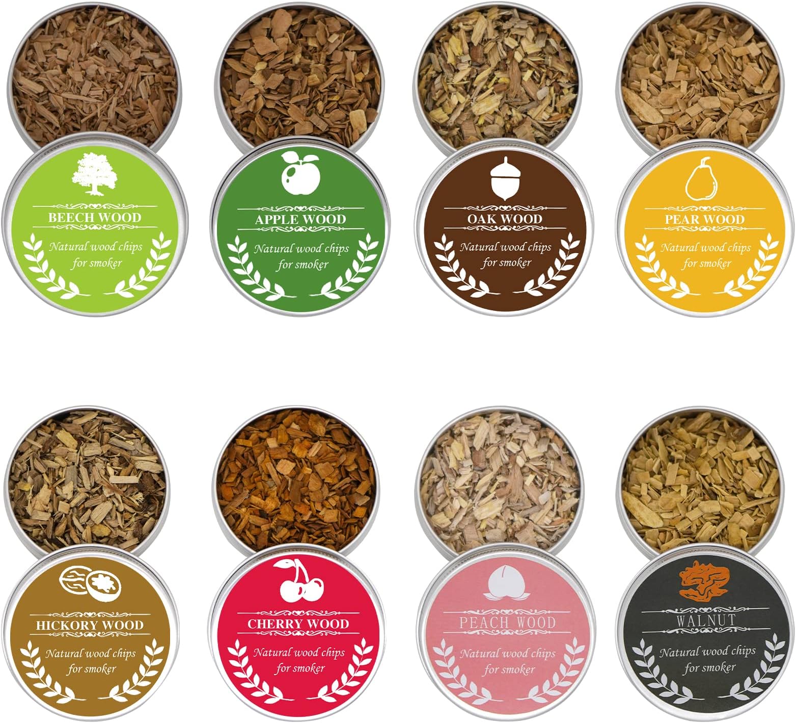 AICNLYWood Chips for Cocktail Smoker, 8 Flavors Natural Wood Chips for Old Fashioned Drink, Whiskey, & Bourbon, Beef, Pork, Chicken, Fish, Smoked Drinks and BBQ