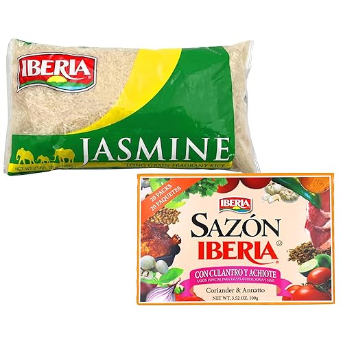 Sazon Iberia con cilantro y achiote 6.34 onzas (36 paquetes) + arroz Iberia Jasmine, 2 libras.