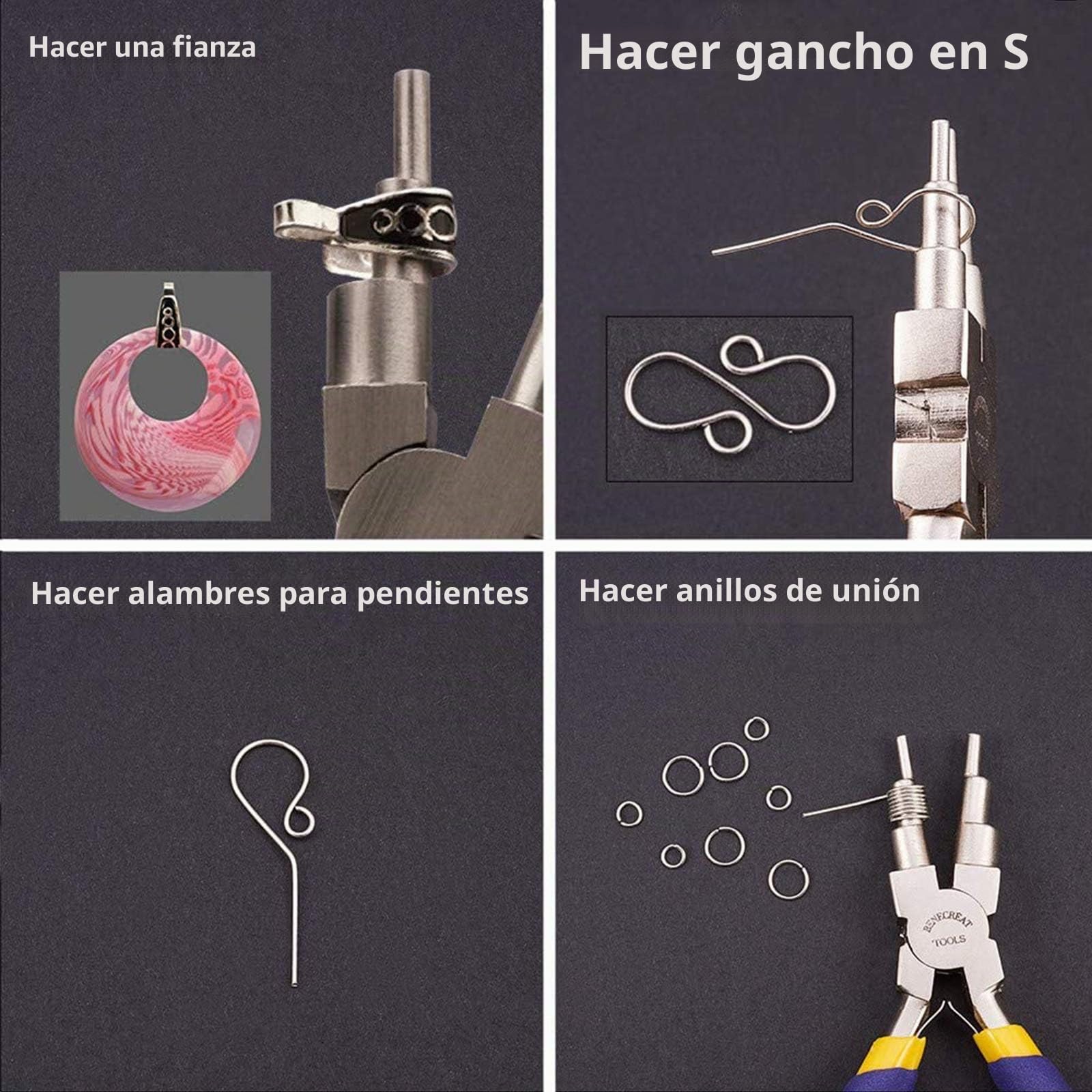 BENECREAT 3 Piezas Alicates para Joyería, 6 en 1 Alicate para Hacer Bucles, Alicates Dobles para Joyería de Nailon y Alicate con Punta de Cadena para Fabricación de Bisutería