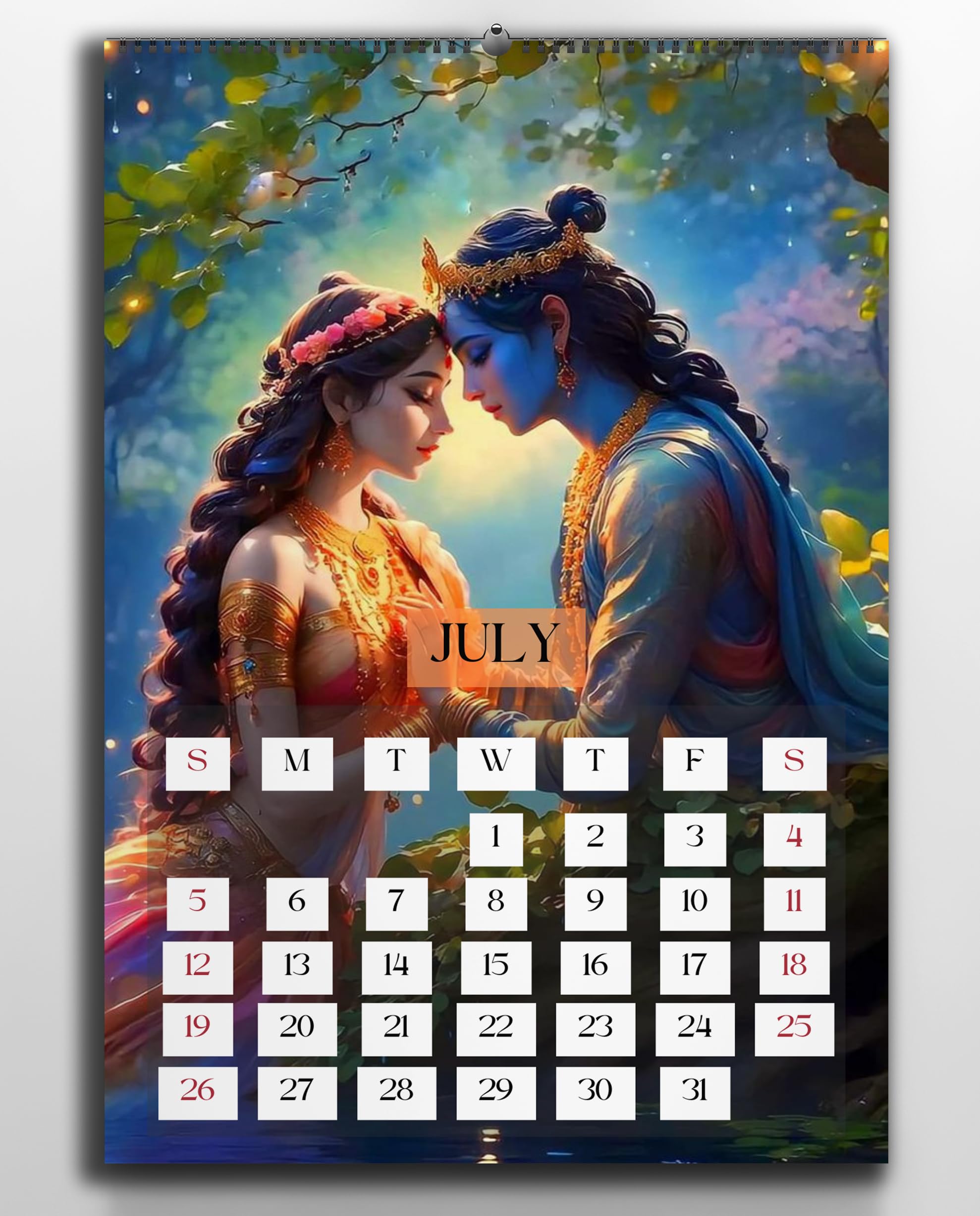 2026 Radha Krishna Divine Wall Calendar – Extra Large 30x40 cm Spiritual God Theme Hanging Calendar-image-9
