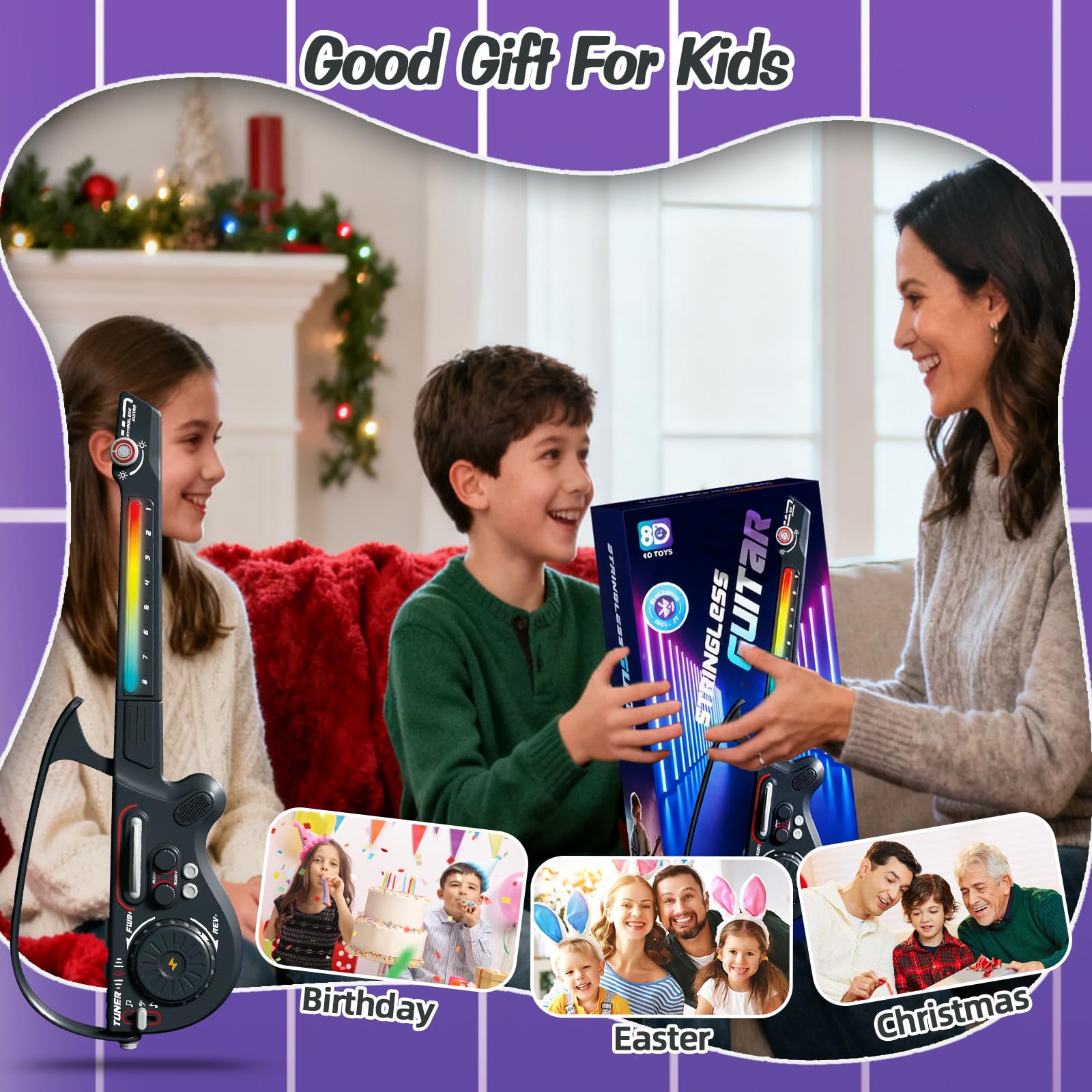 RedCrab Guitarras Musicales para Niños, Guitarras Eléctricas Inteligentes sin Cuerdas con Tocadiscos DJ, Bluetooth y Luces, Set de Guitarras de Juguete para Principiantes en la Educación Music (negro)