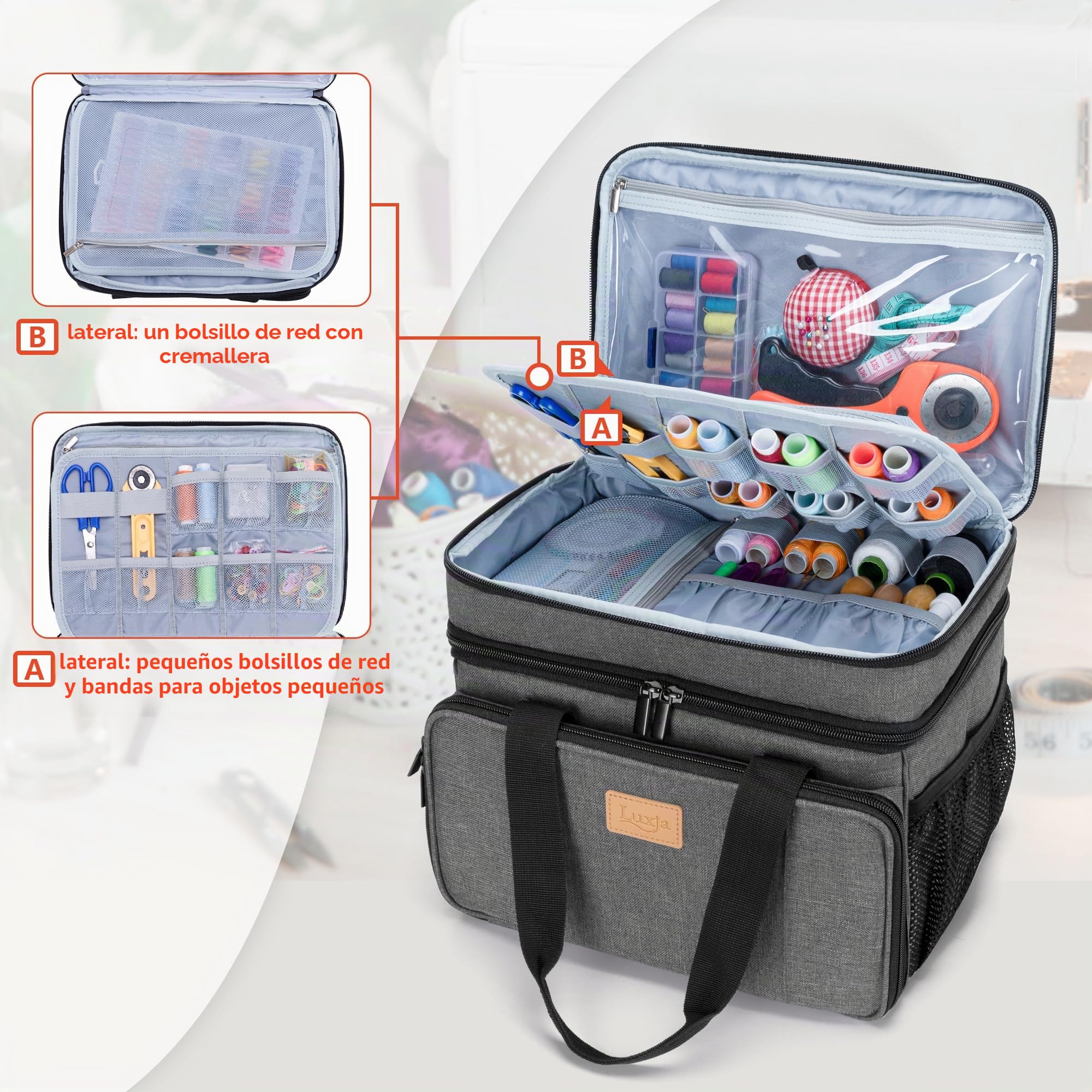 Luxja Bolsa para Costura Grande, Bolsa Organizadora de Costura con Bolsillos Variados para Suministros de Costura y Manualidades (Solo Bolsa)