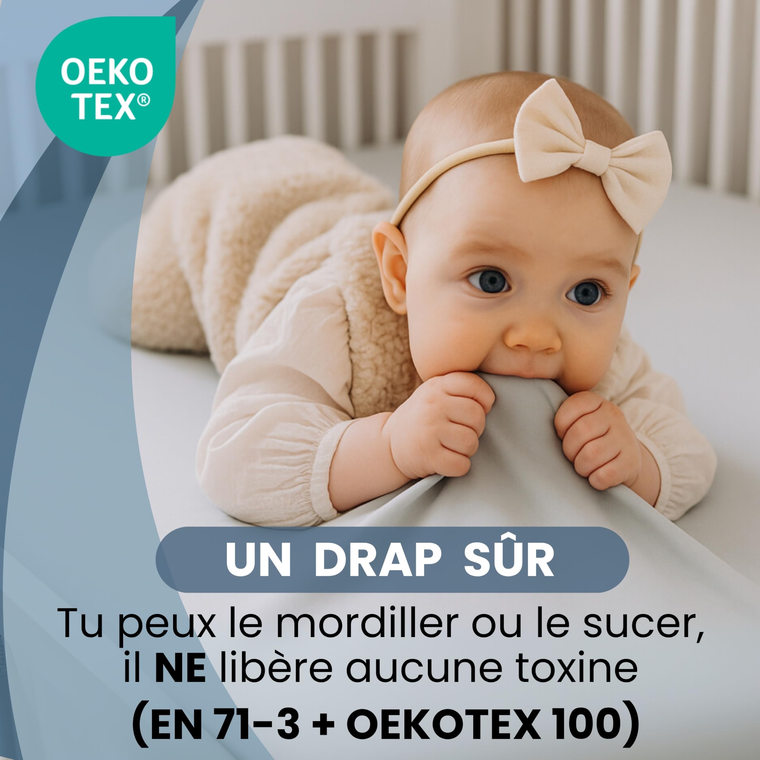 Bisoo Drap Magique. Drap-Housse 60x120 1 Blanc + 1 Gris pour Lit Bébé | Drap-Housse et Alèse en une Pièce, Économie, Imperméable, Respirant, Silencieux, Coton Jersey Oeko-Tex