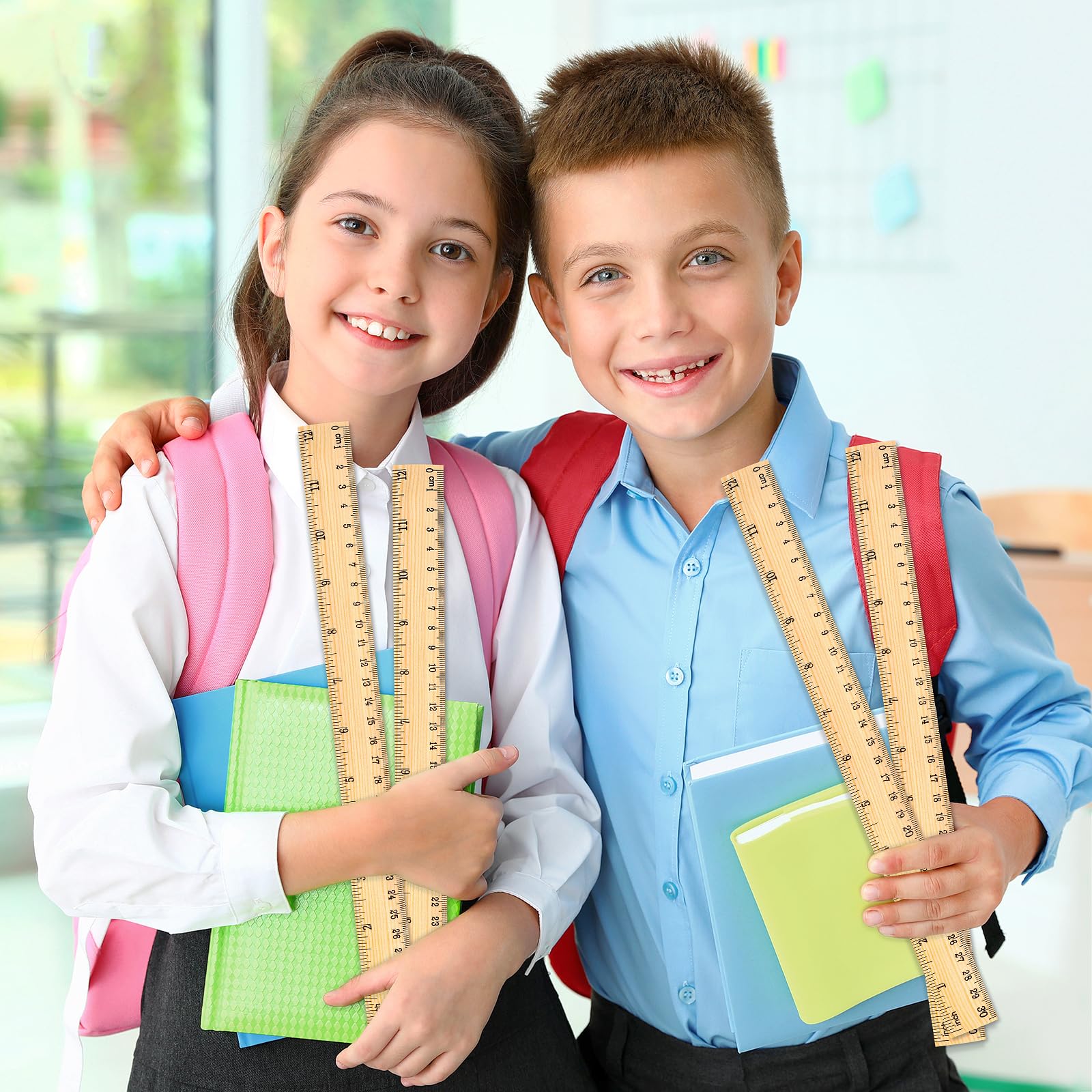 Holzlineal 30,5 cm, Großpackung für Klassenzimmer, Holzlineal mit Zentimetern und Zoll, 2 Skalen-Messlineale für Kinder, Studenten, Lehrer, ideal für Schulanfang, Büro, Heimbedarf, 100 Stück