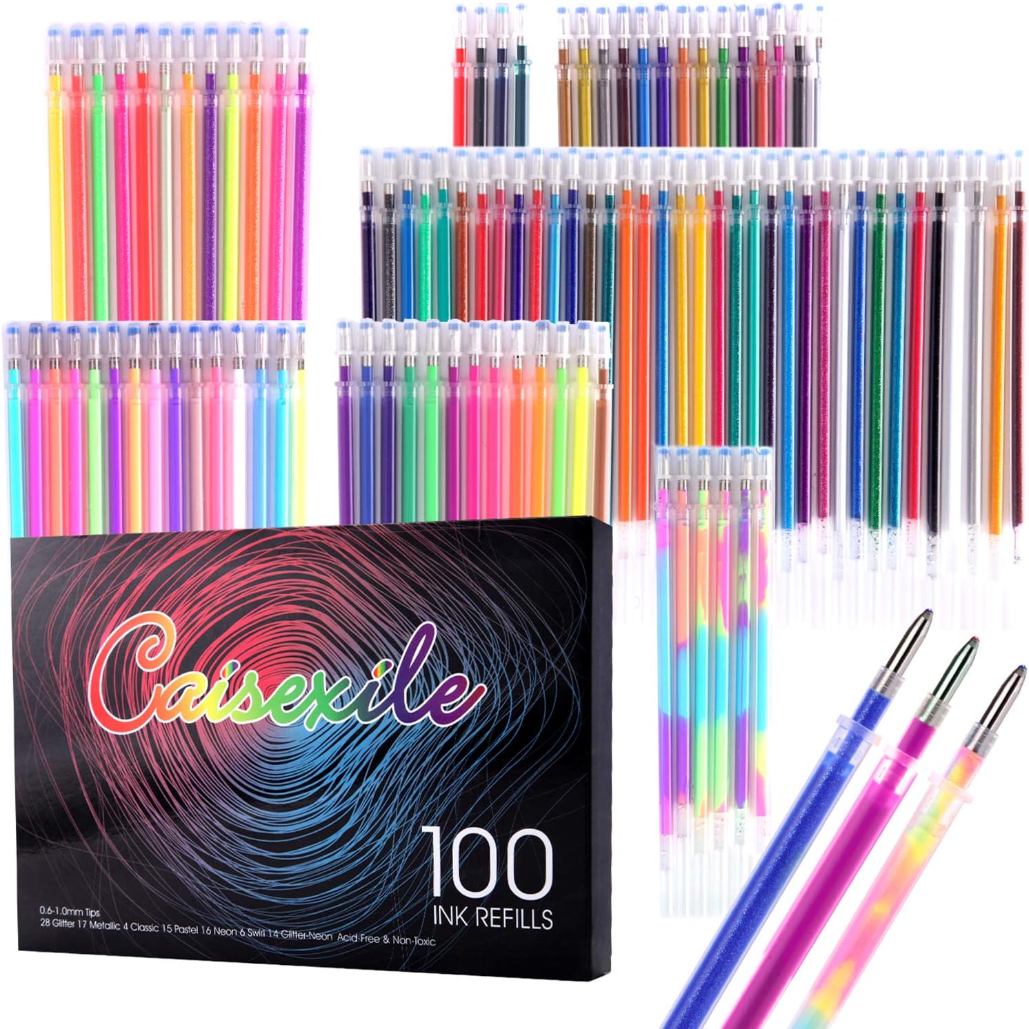 100 Pack Gel Pen Refills Glitter Metallic Pastel Fluorescence Neon Pen Ink Refills
