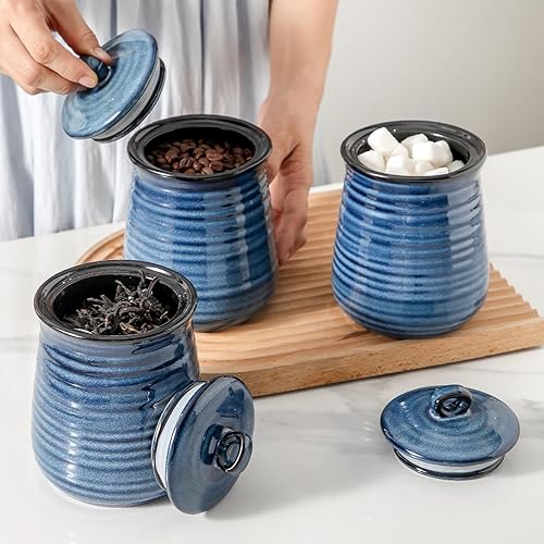 Miniatura 6 de HASENSE Juego de 3 recipientes de cocina con tapa hermética para encimera, de cerámica de 25 onzas, recipientes de almacenamiento de alimentos