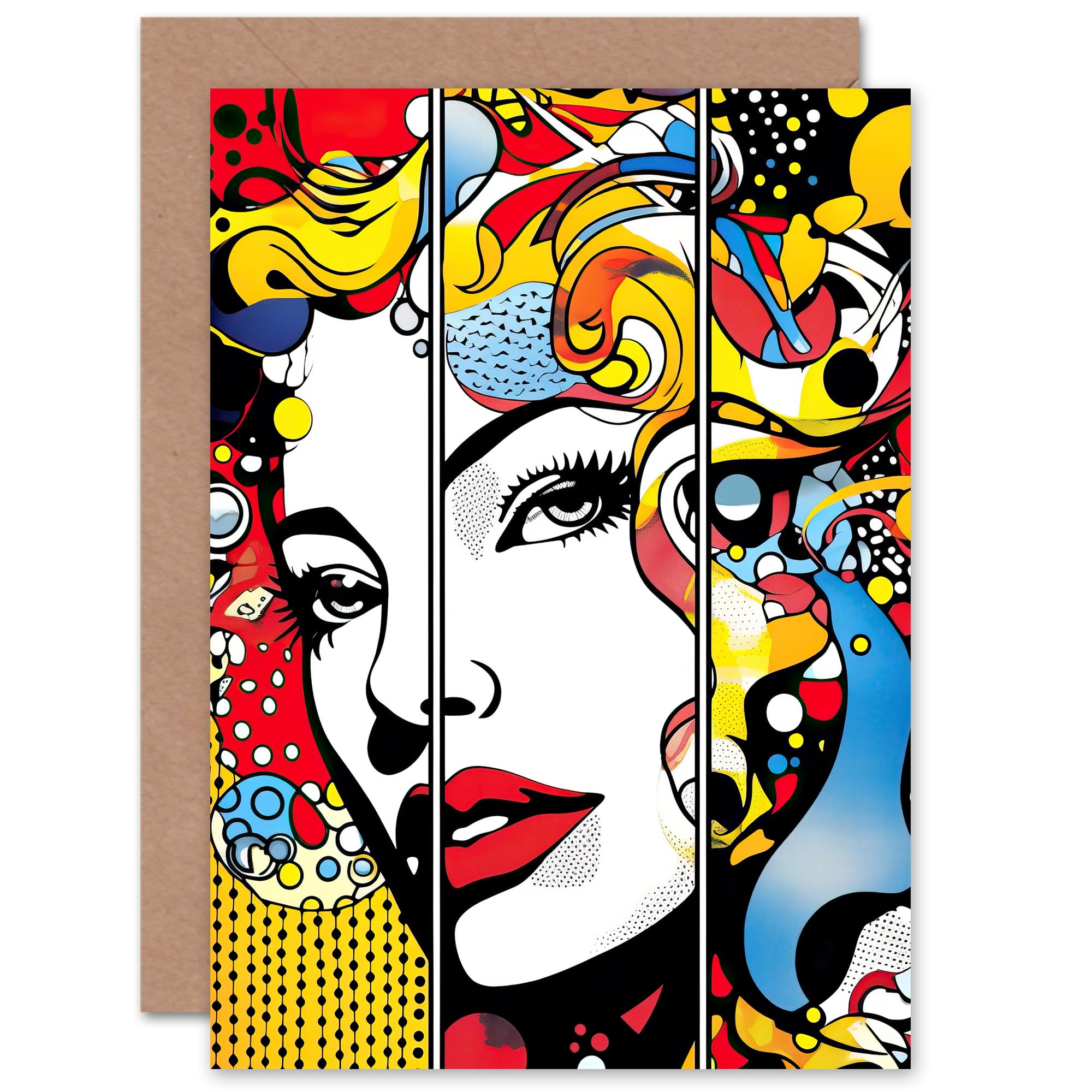 Artery8 Woman Pop Art Comic Vibrant Patterns Abstract Wife Her Mum Sister Daughter Mom Gran Nan Birthday Thank You Congratulations Blank Art Greeting Card