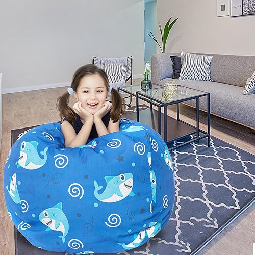 Miniatura 2 de LOLOMLO Funda para puf de almacenamiento de animales de peluche, para niños, mantas, toallas, puf (solo funda), sofá de lona con cremallera YKK,